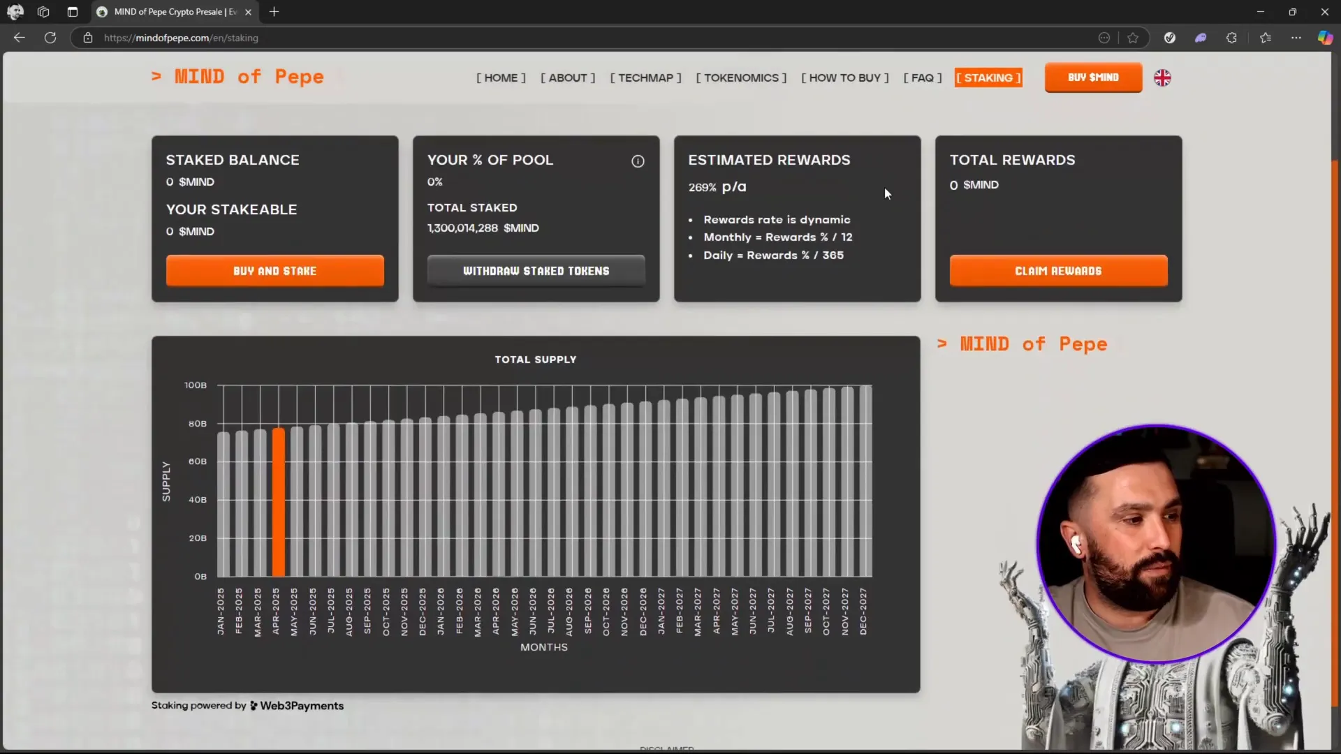 Mind of Pepe staking interface showing rewards