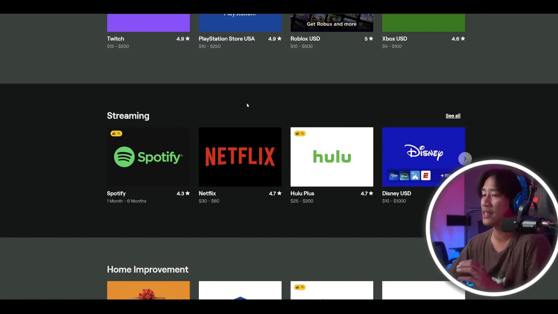 Bitrefill interface showing popular brand gift cards