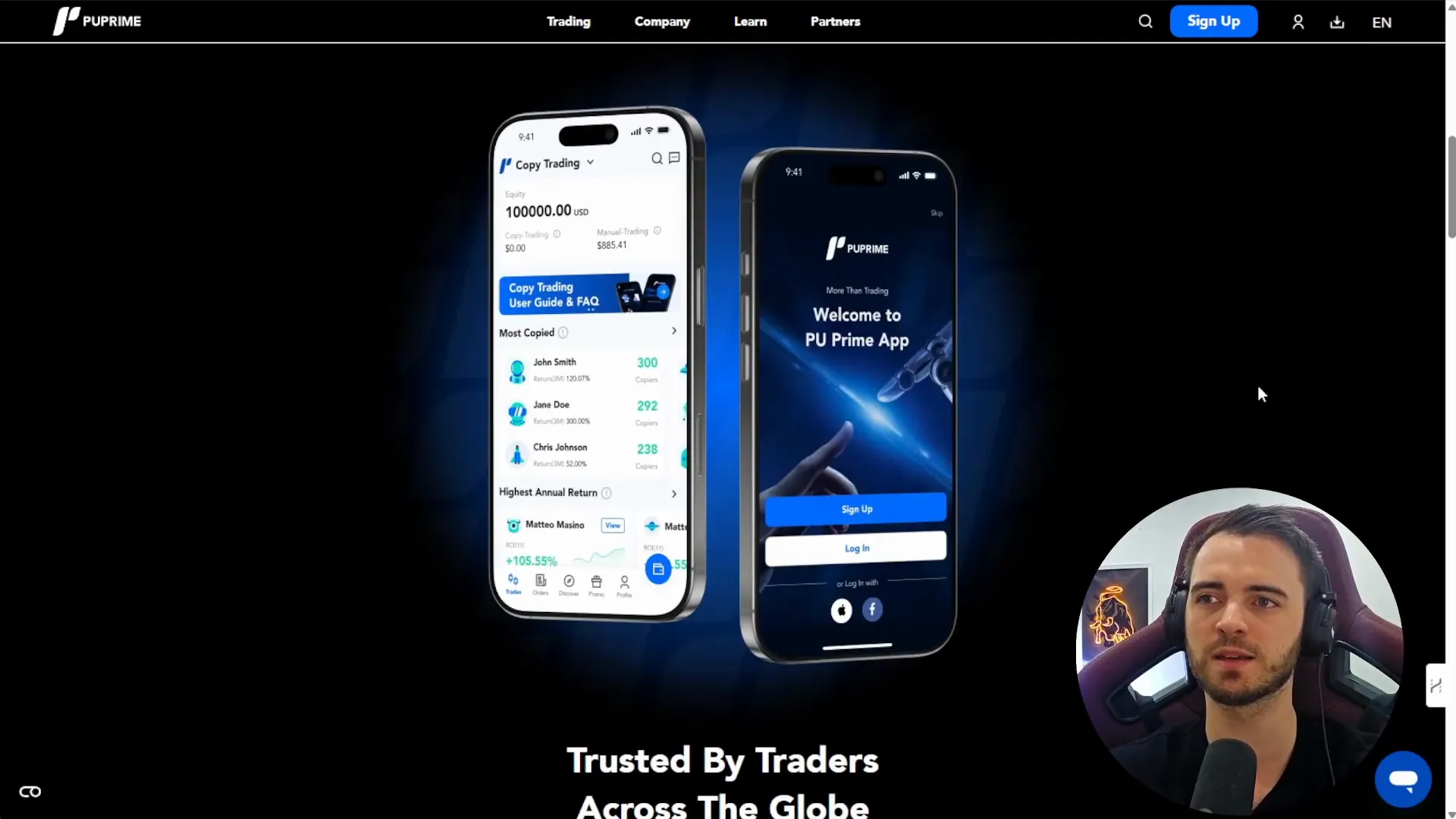 Copy trading feature on PU Prime app