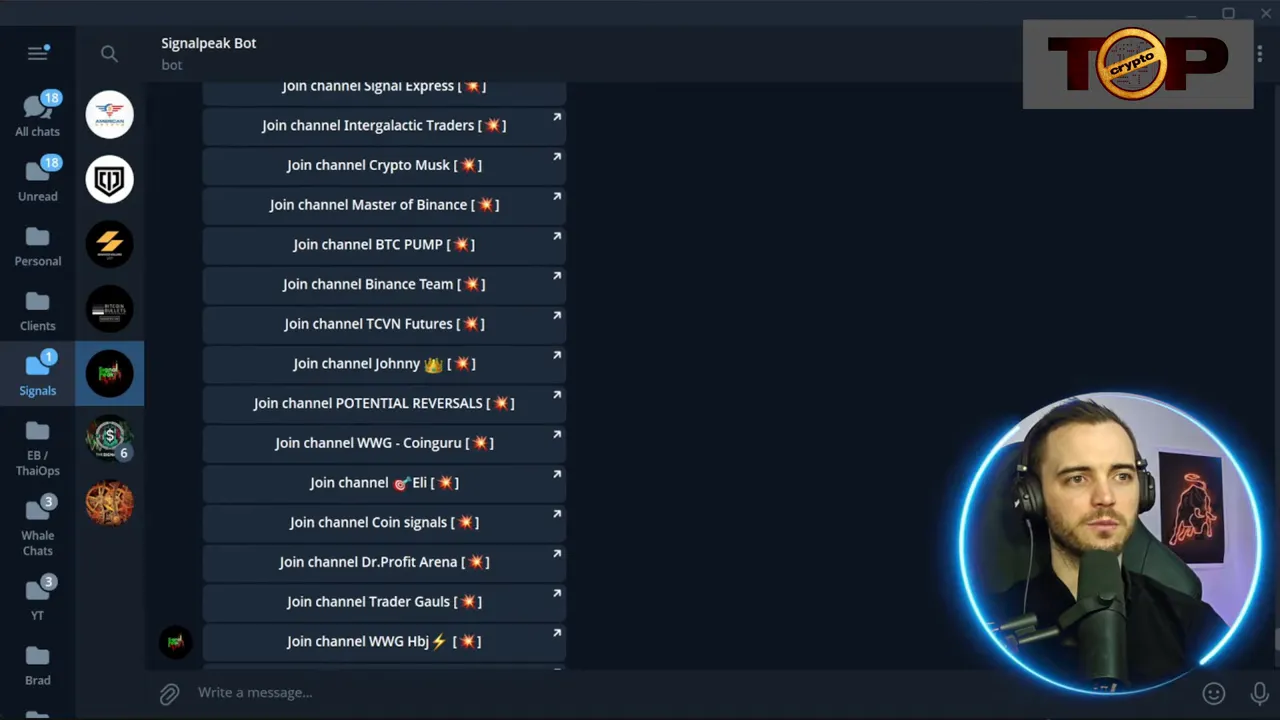Signal Peak Telegram bot listing crypto groups