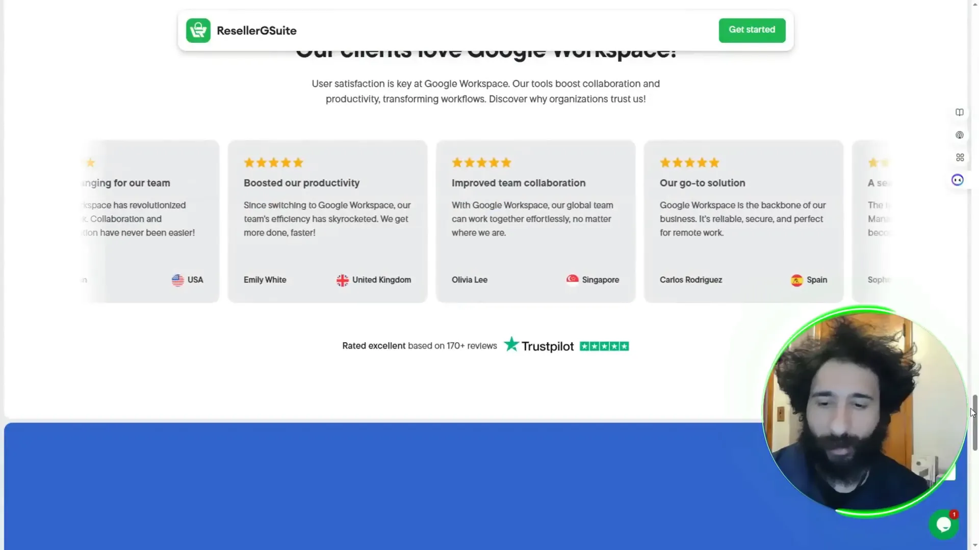 User reviews and testimonials praising ResellerGSuite’s affordability and ease of use