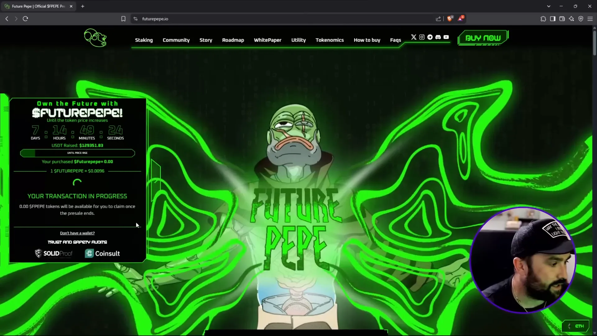 Buying Future Pepe tokens with USDT on the platform
