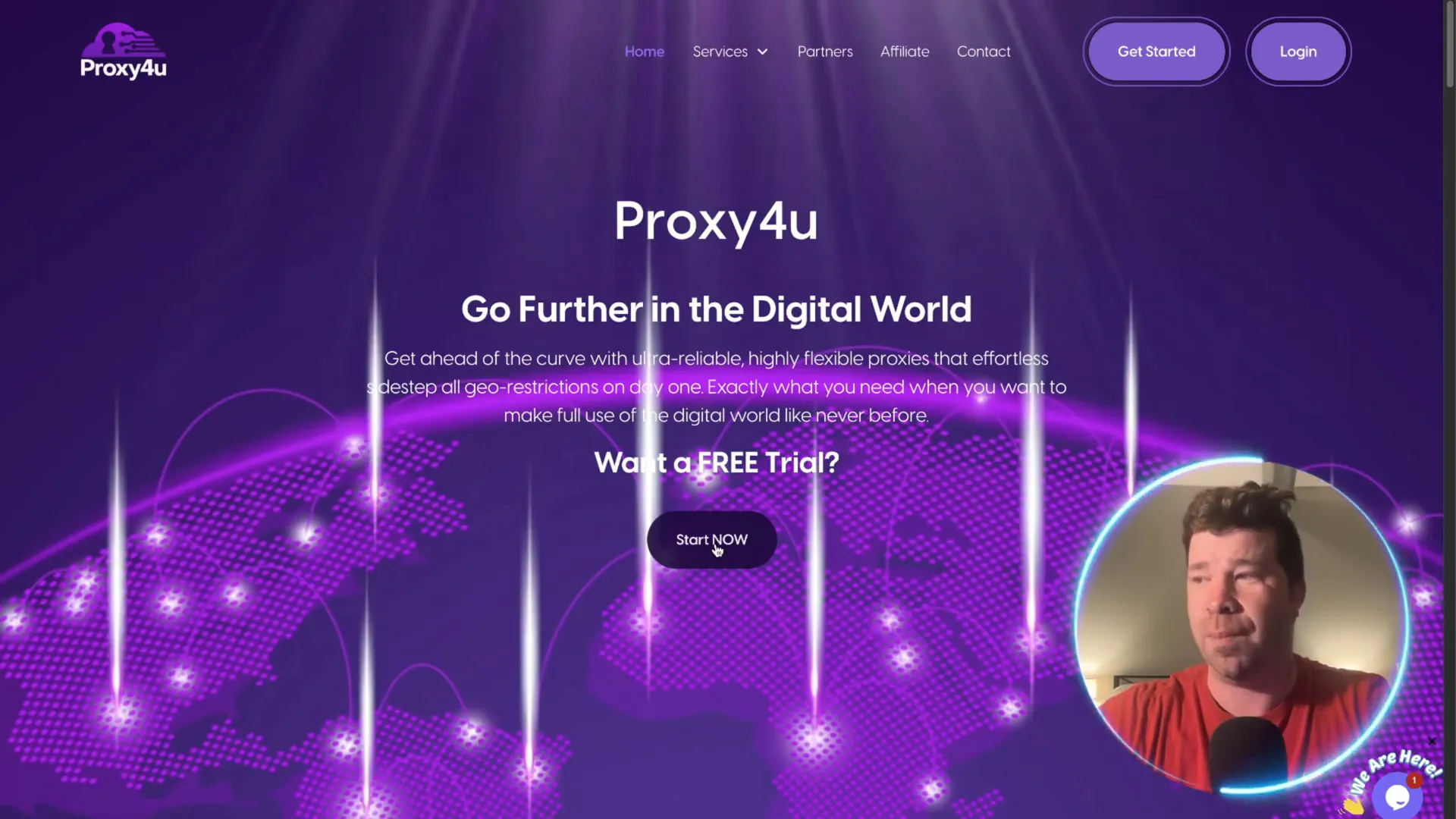 Proxy4U homepage showing Start Now button for free trial