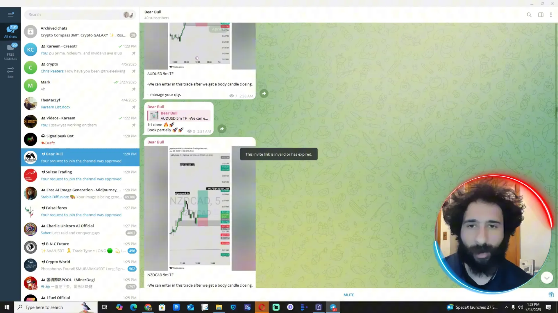 SignalPeak Forex group trade entries and wins