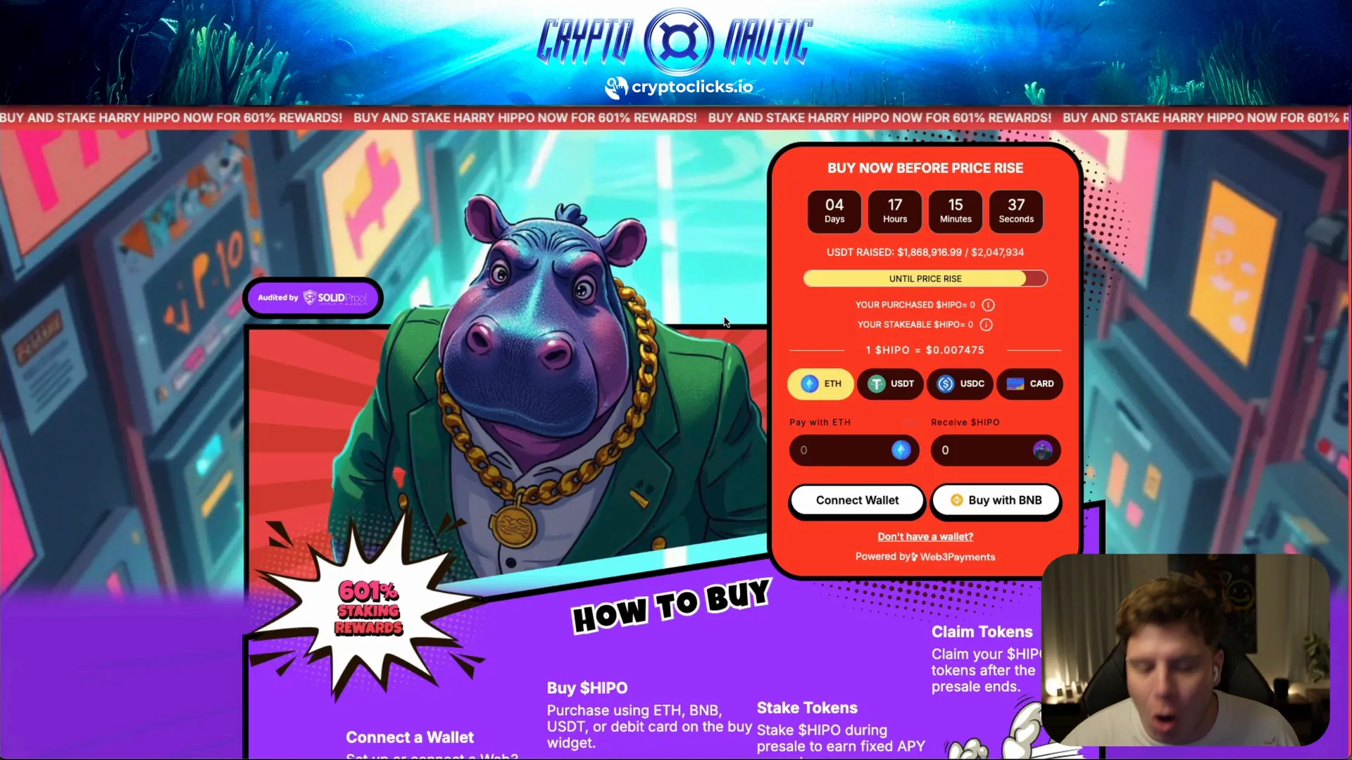 Harry Hippo staking rewards and presale information
