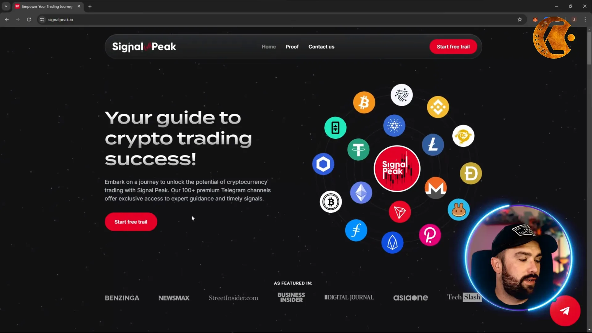 SignalPeak homepage showing pricing and featured channels