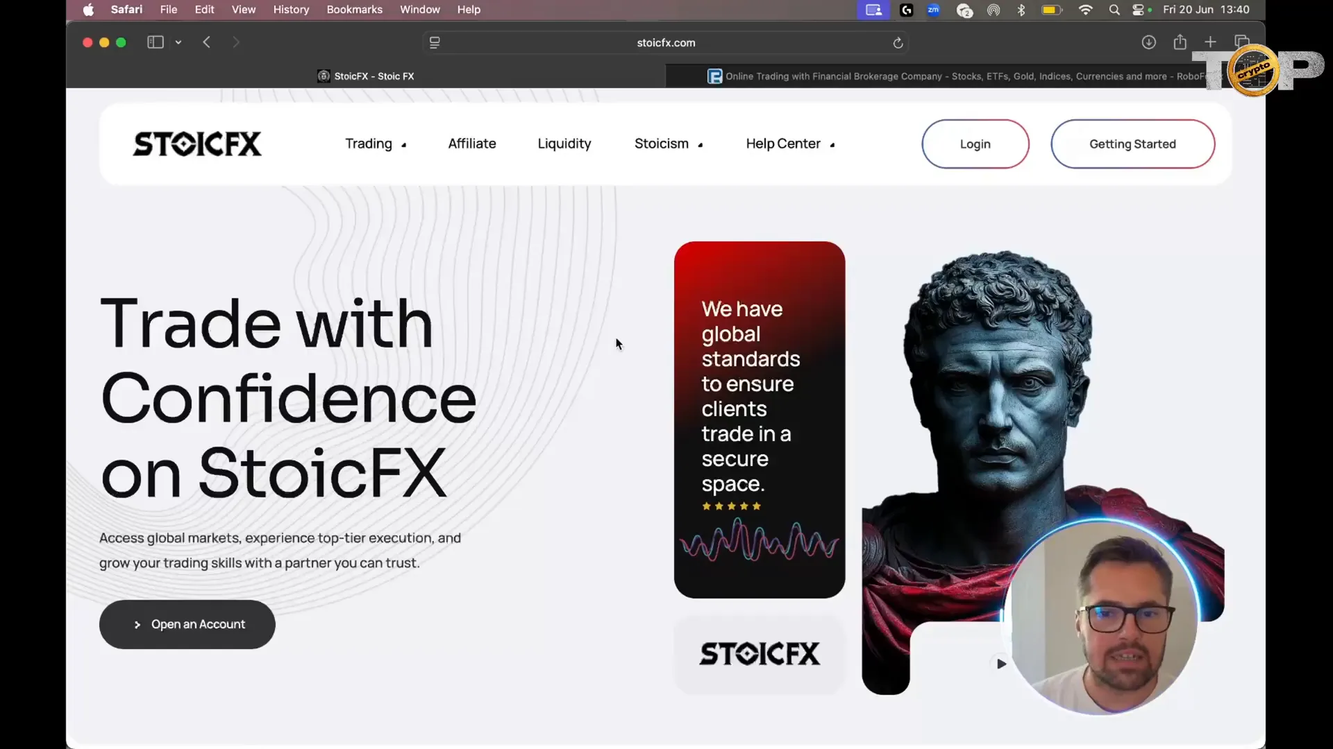 Stoic FX clean and professional website interface