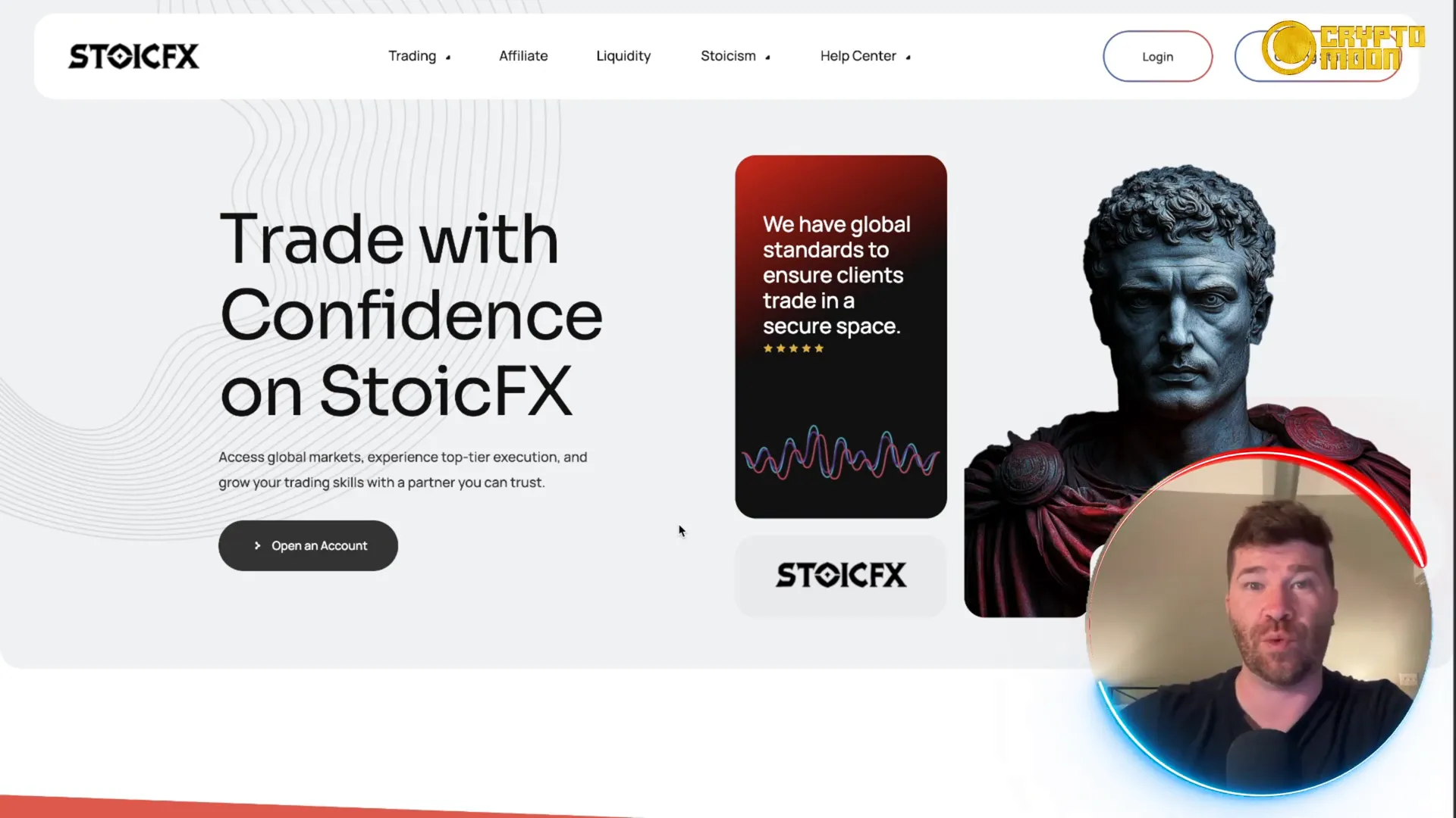 Stoic FX platform homepage showcasing tight spreads and quick executions