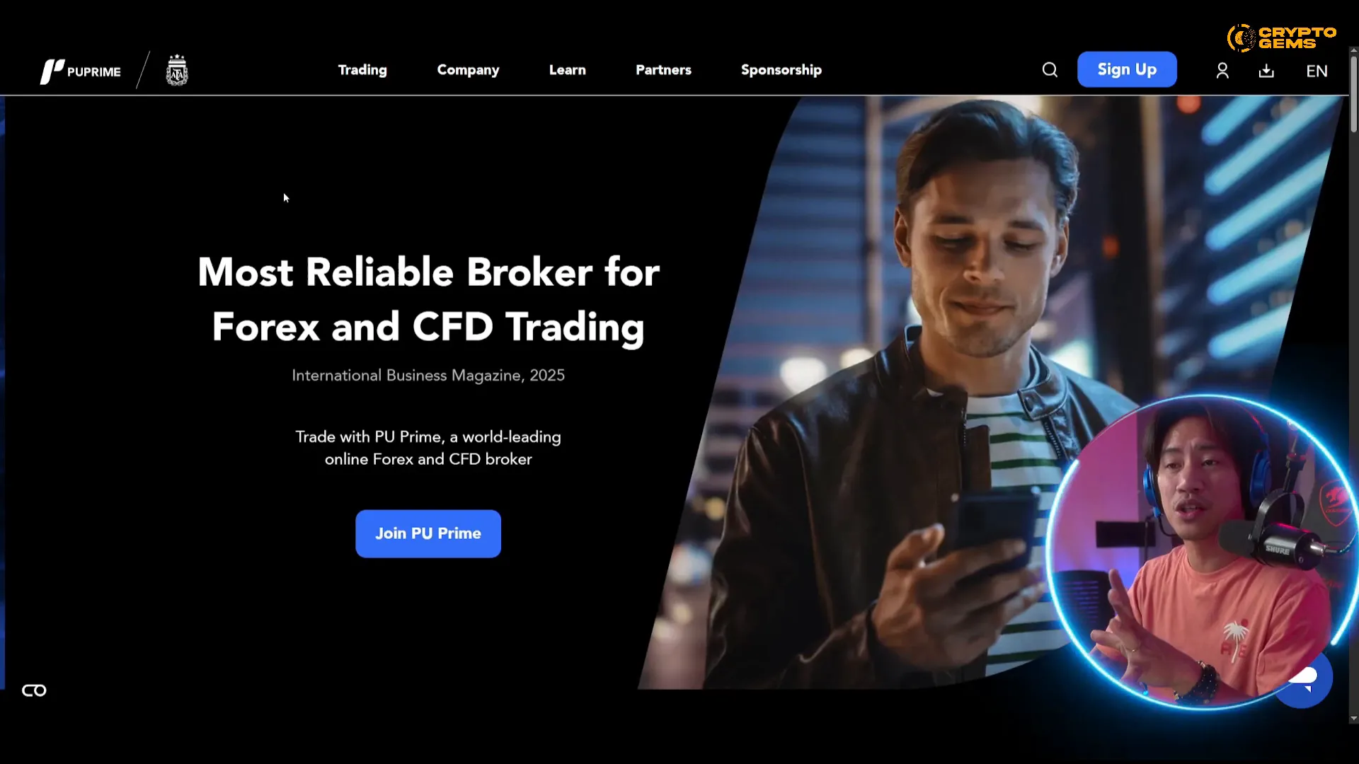 Landing page of PU Prime trading platform