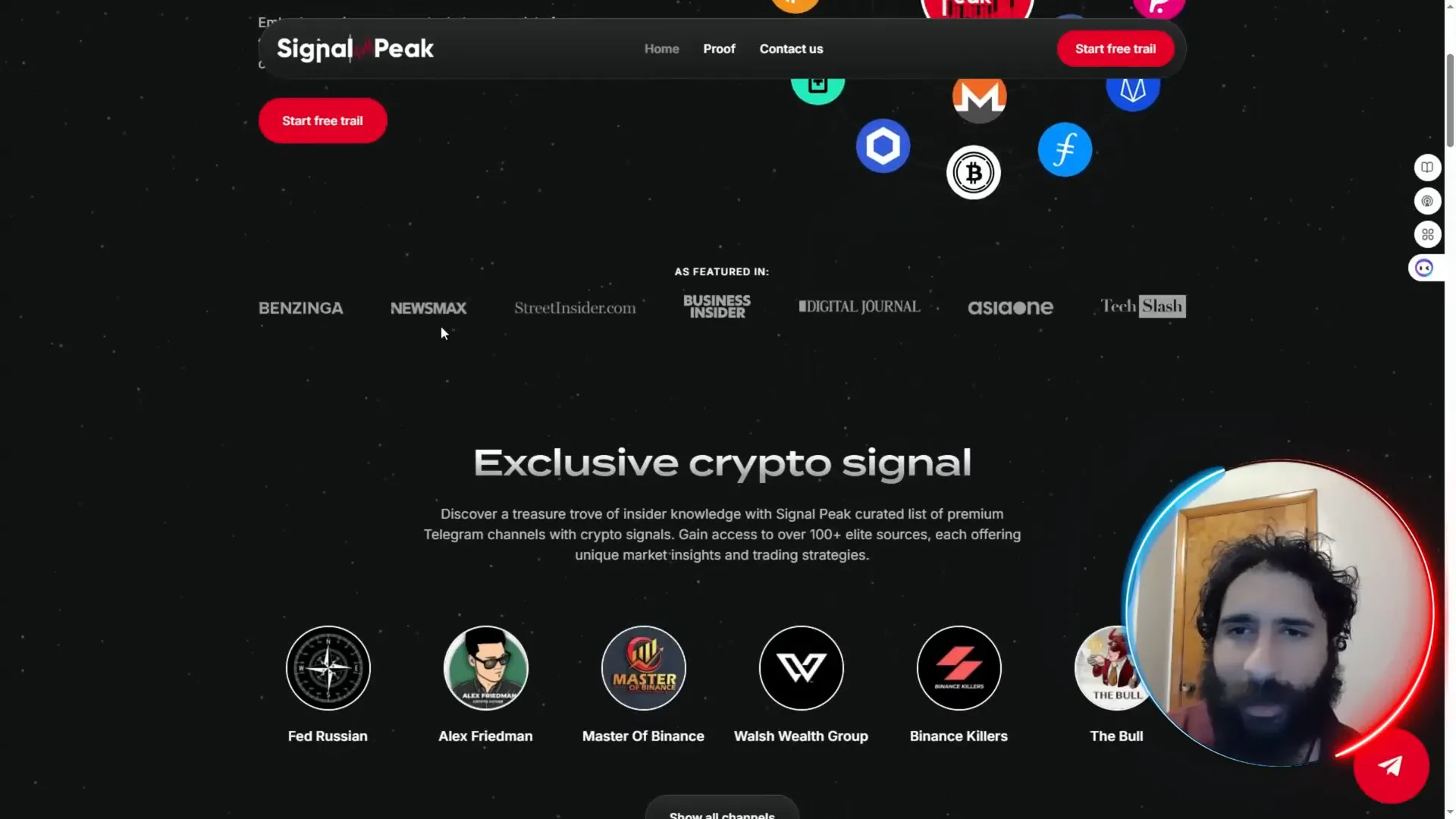 SignalPeak platform overview with multiple trading groups