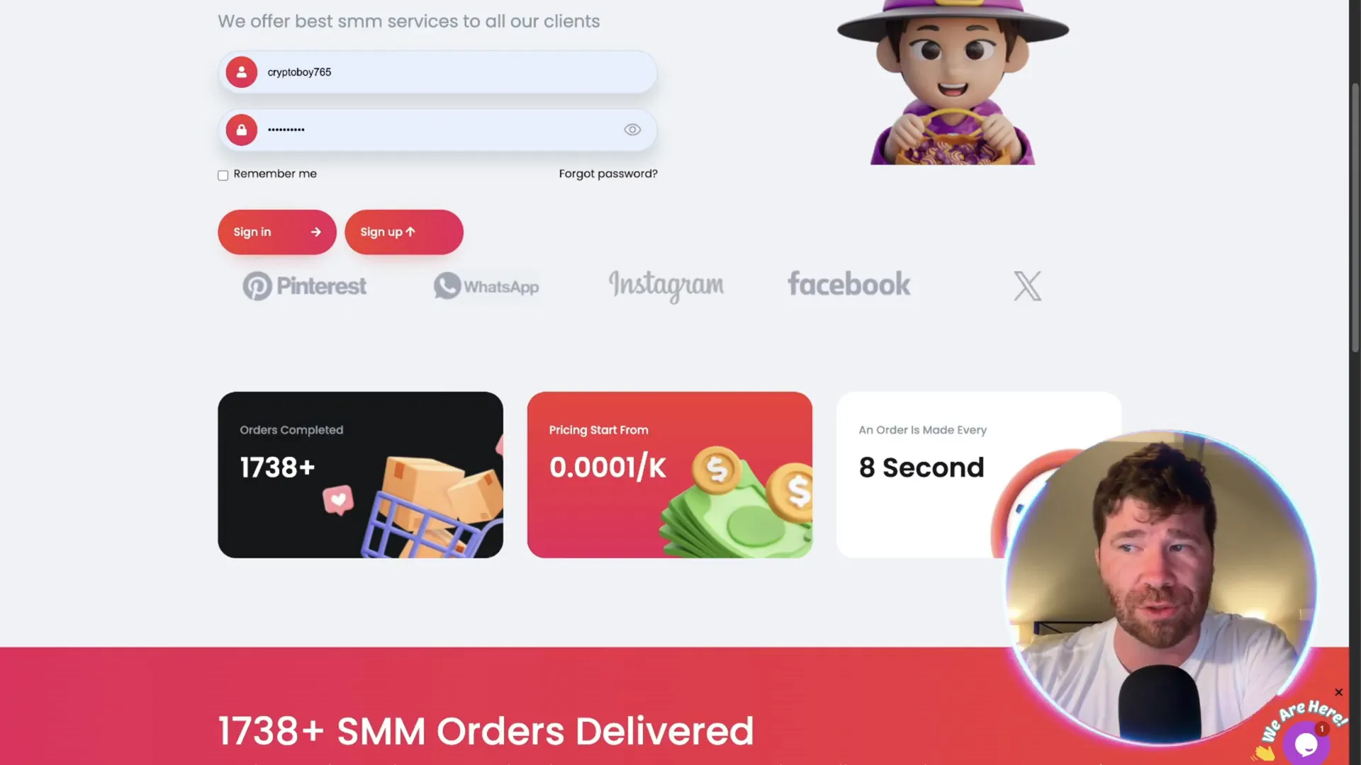 SMMGo homepage showing multiple social media platforms supported