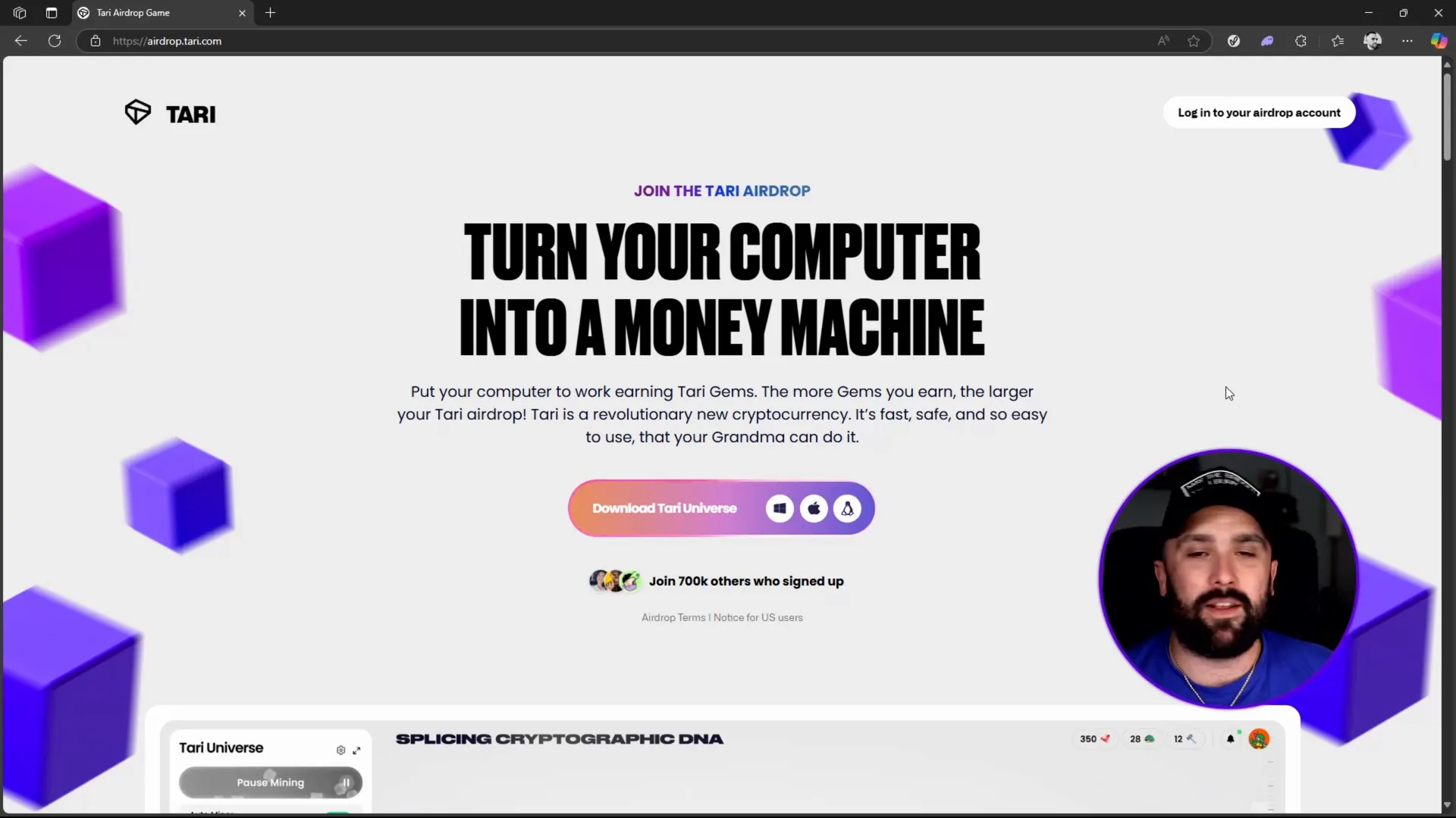 Example of Tari tokens mined and potential airdrops