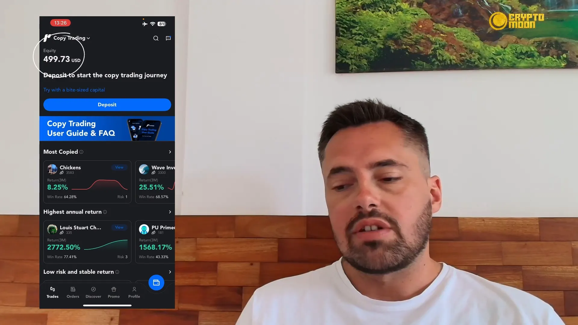 PU Prime app interface showing demo account and trader categories