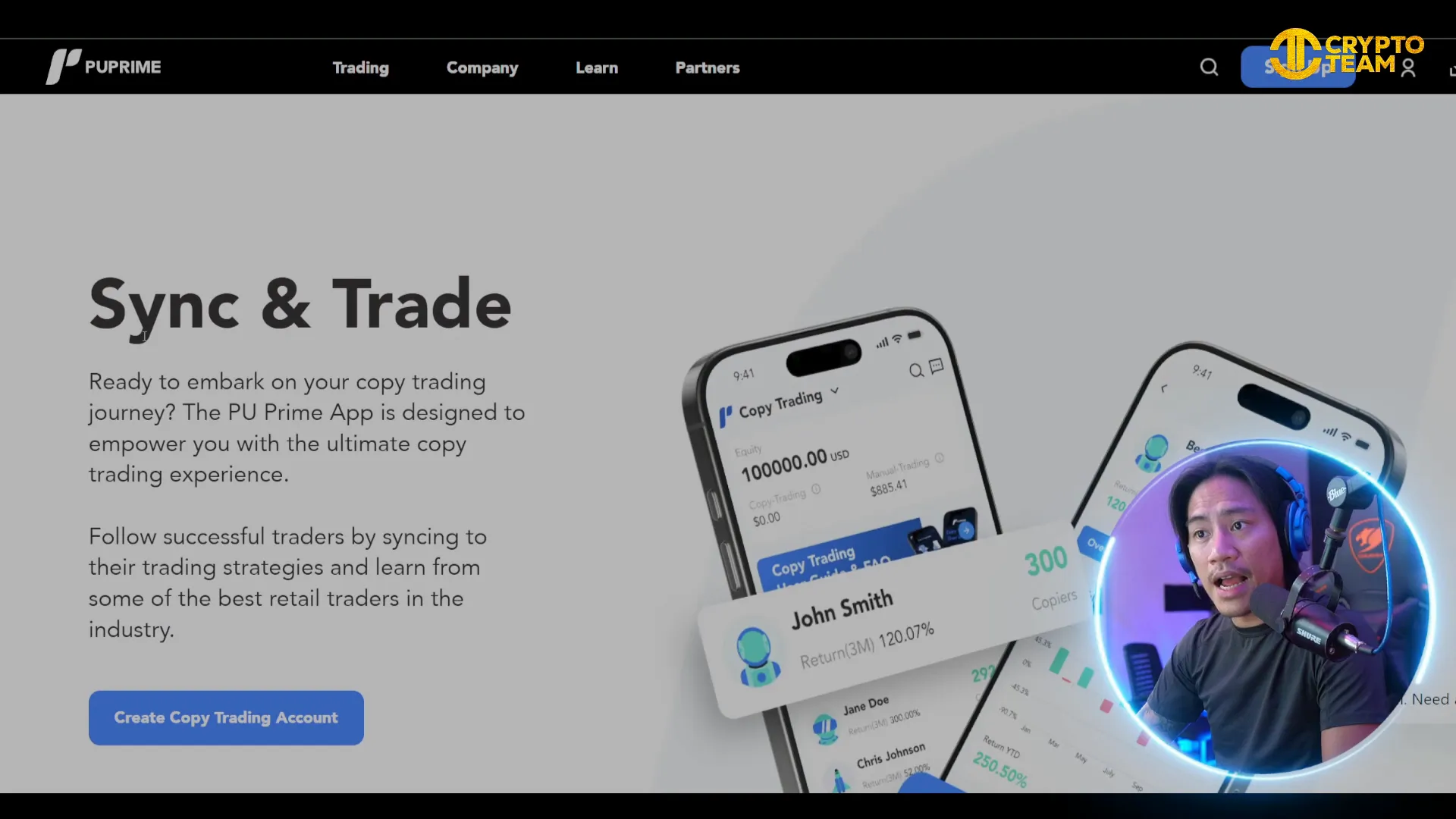 PU Prime app showcasing copy trading features