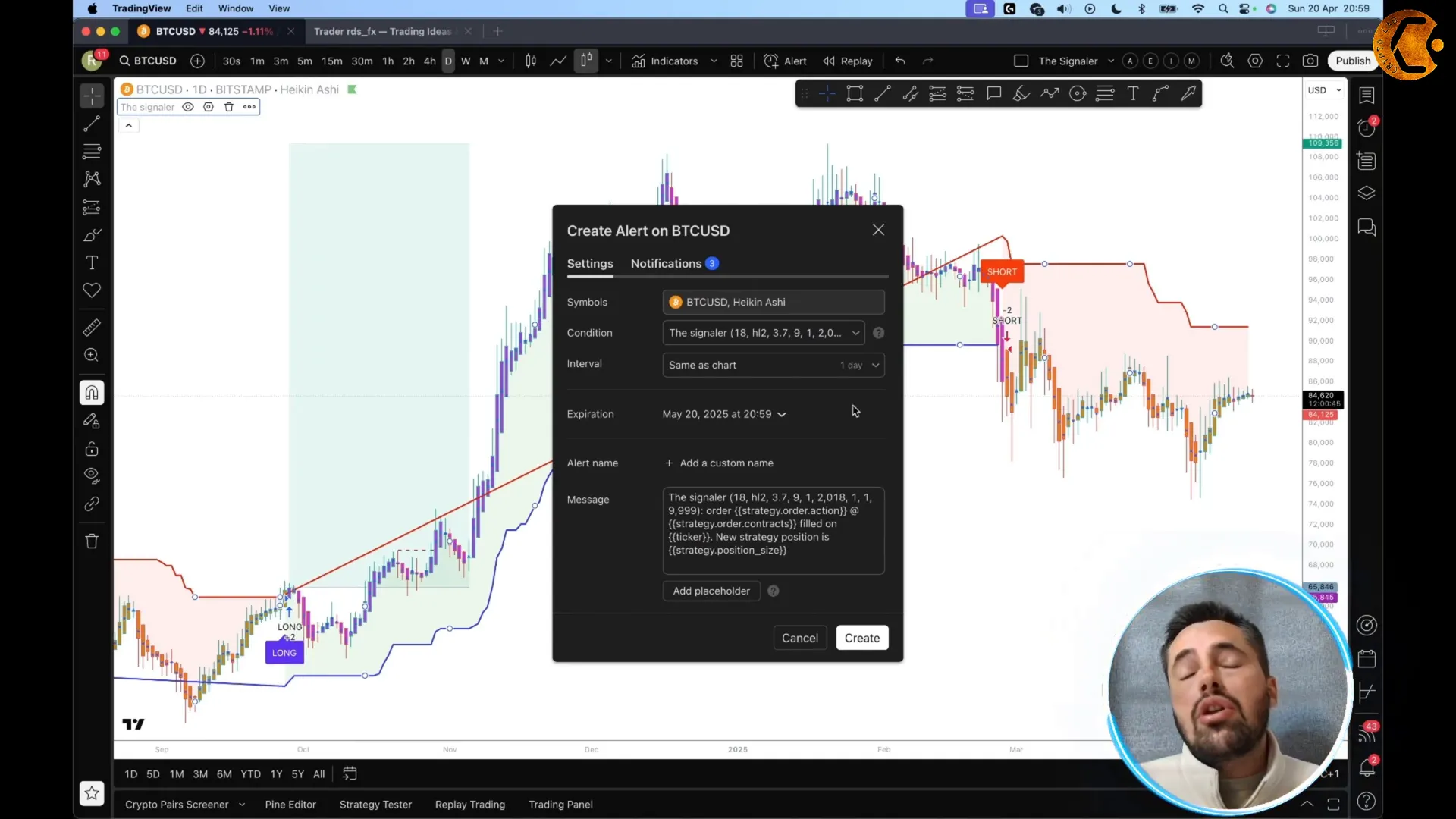 Setting up alerts for The Signaler indicator on TradingView