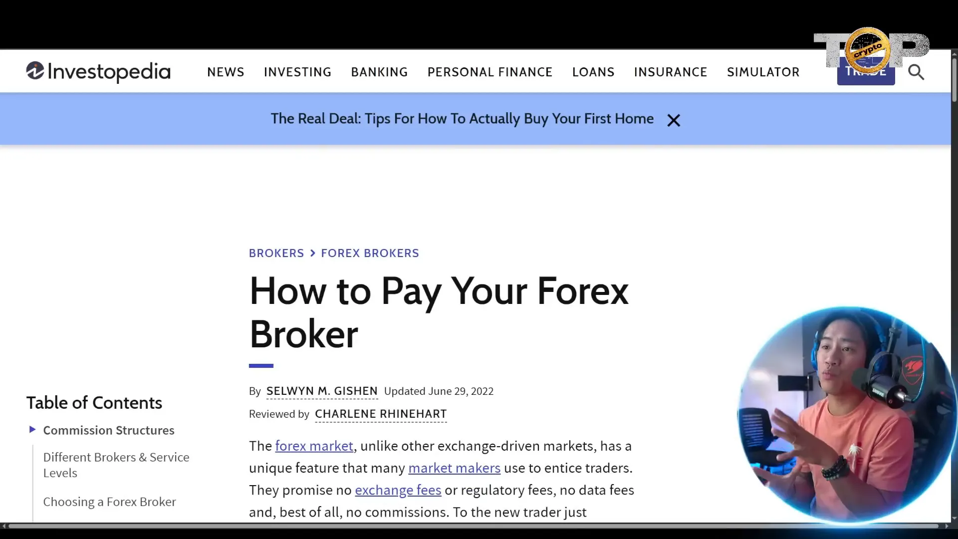 Opening Investopedia website to explain commissions and spreads