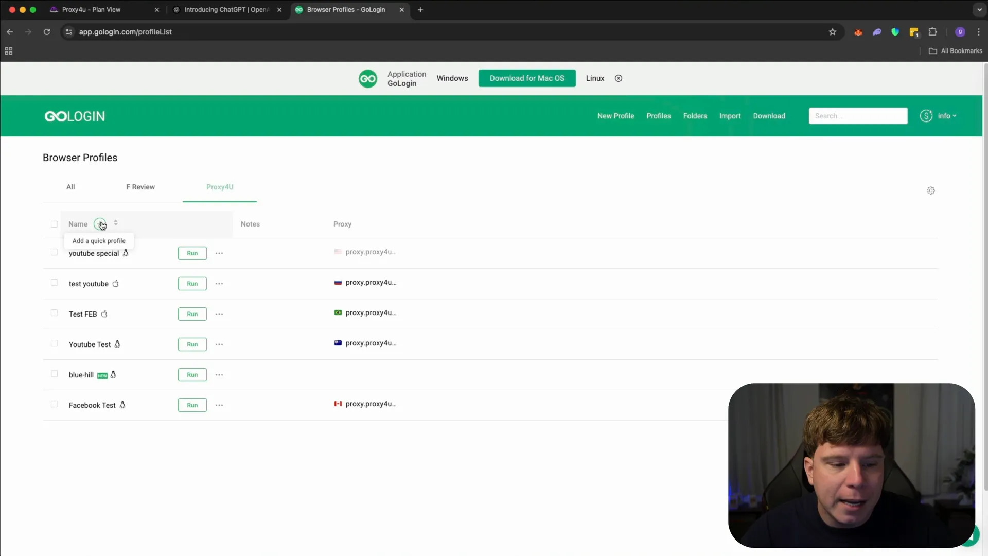 GoLogin proxy settings with ProxyForYou credentials