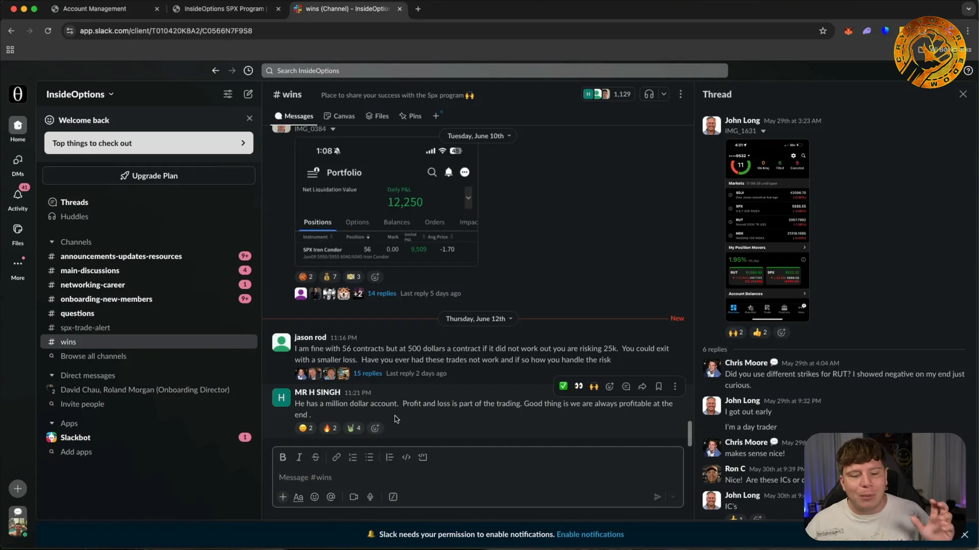InsideOptions community profit screenshots showing daily earnings
