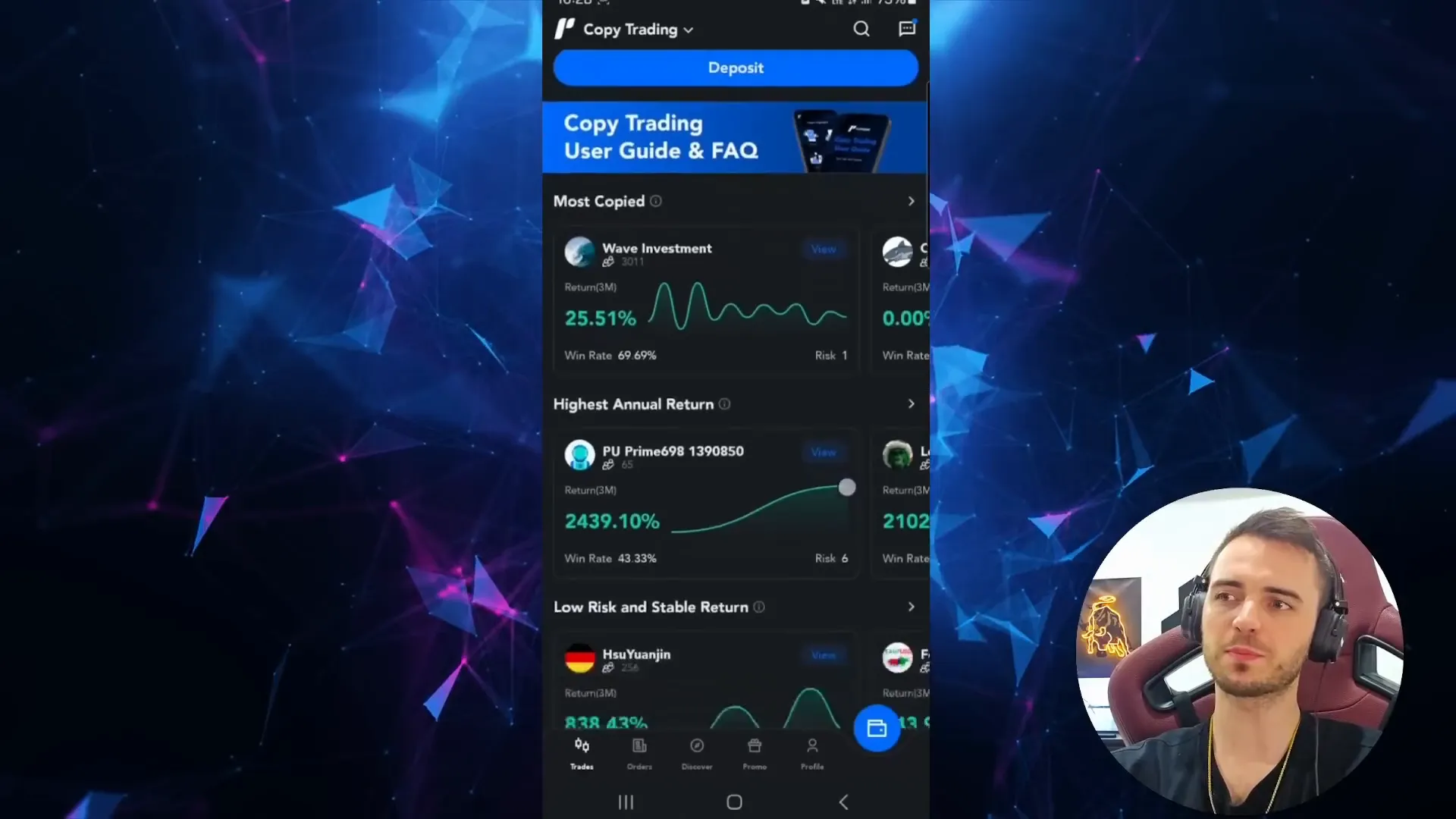PU Prime dashboard showing traders available for copy trading