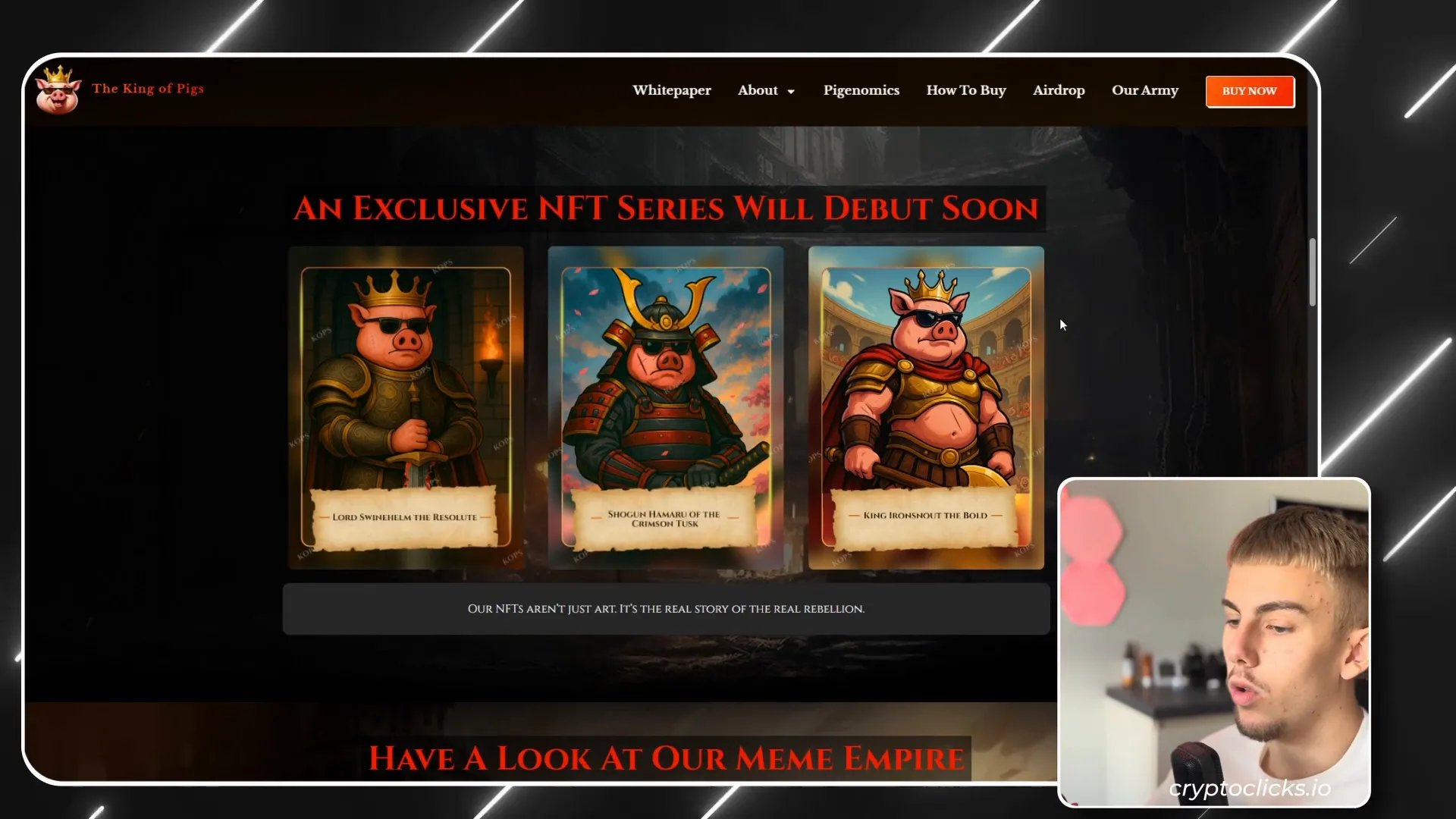 King of Pigs NFT series showcasing unique characters