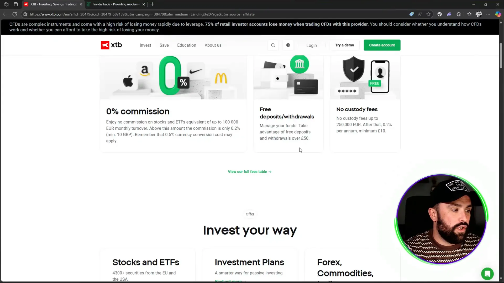 XTB clean interface and commission details