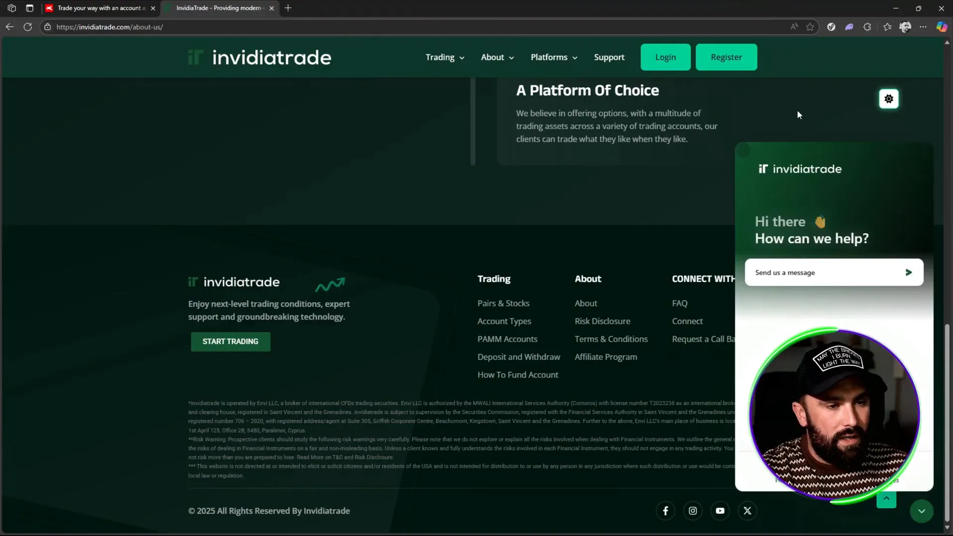 InvidiaTrade customer support live chat