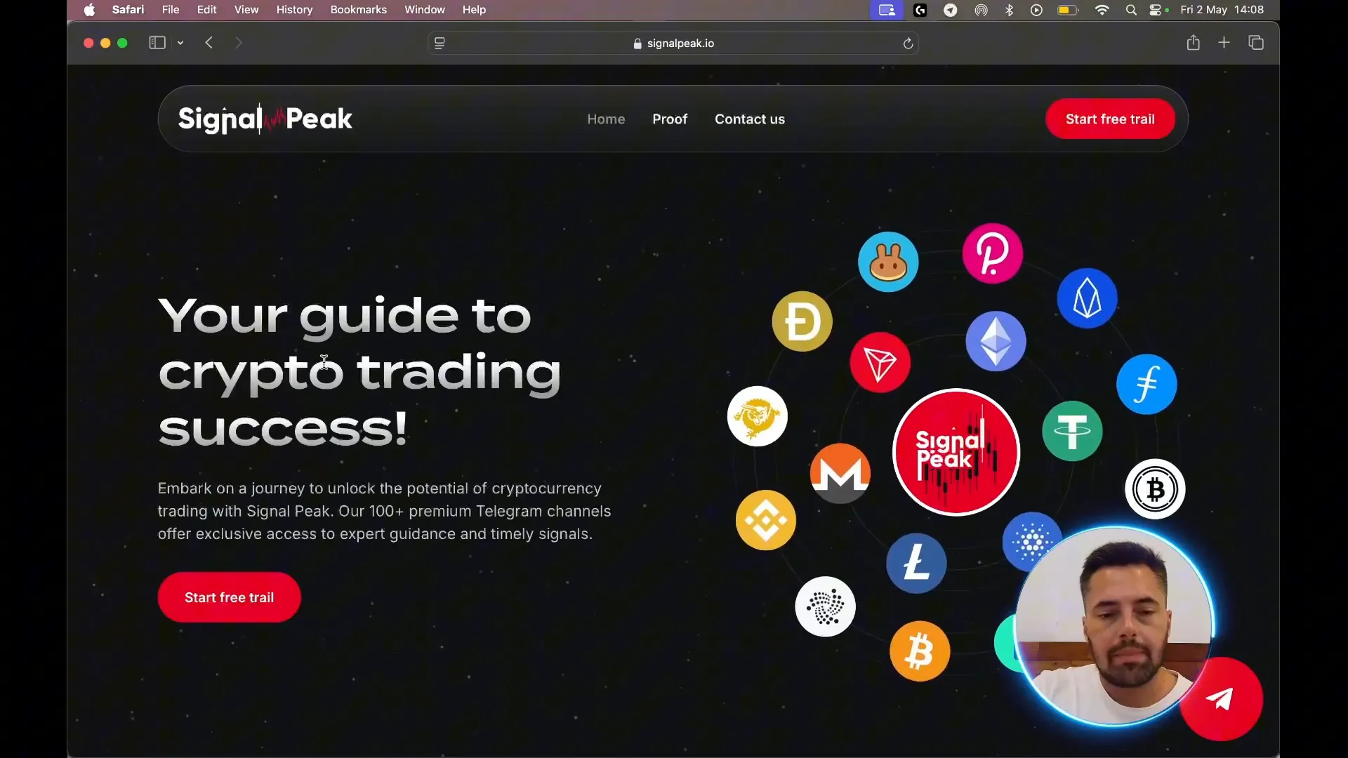 Signal Peak website homepage showing 100+ premium telegram channels
