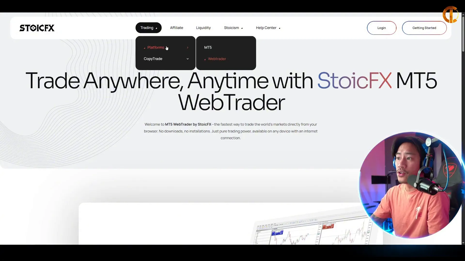 Stoic FX WebTrader interface showcasing user-friendly design