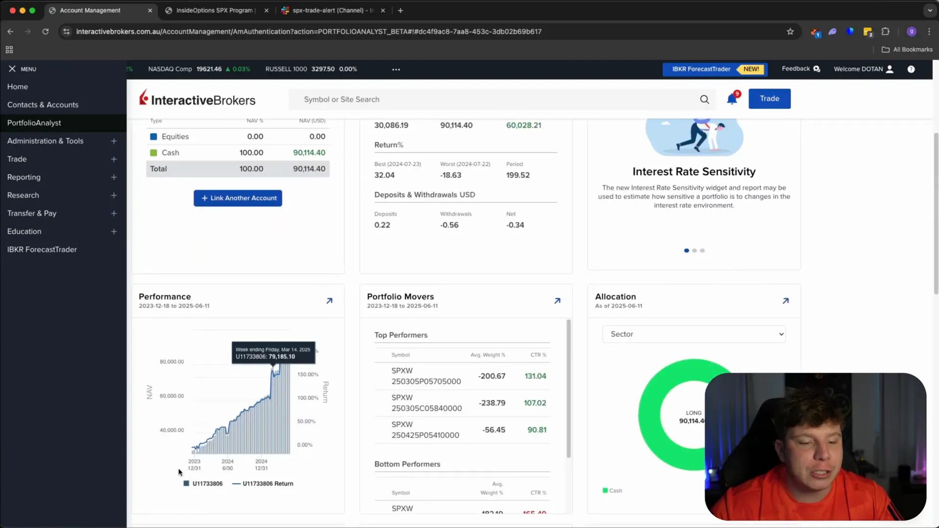 Graph showing growth from $30,000 to $90,000 with InsideOptions