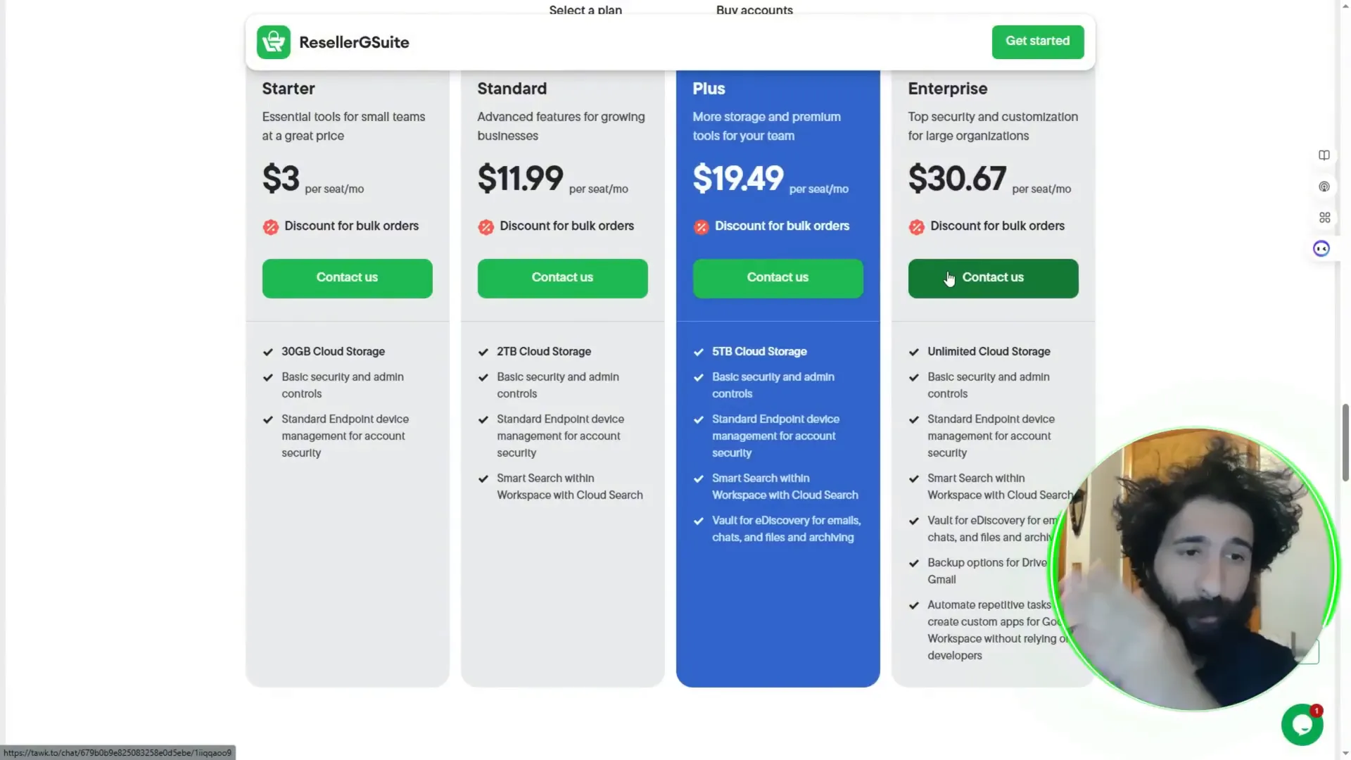 Pricing plans comparison for Reseller G Suite showing cost benefits