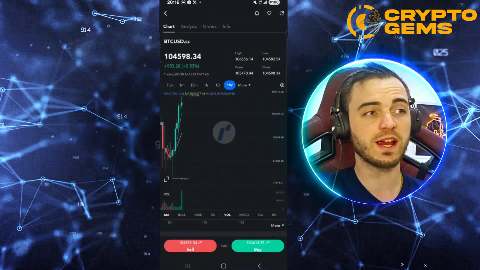 PU Prime app interface showing crypto tab and Bitcoin chart