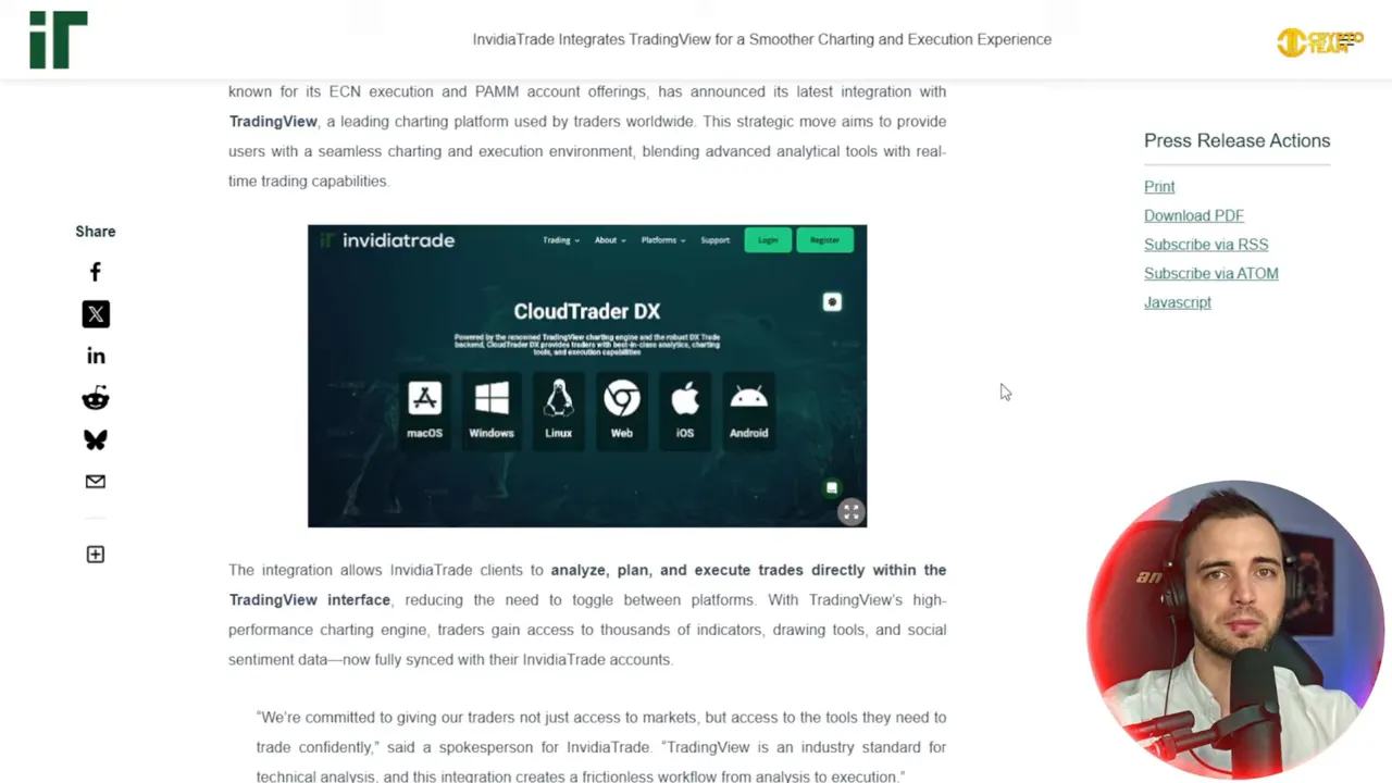 Clear screenshot of InvidiaTrade CloudTrader DX showing macOS, Windows, Linux, web, iOS and Android icons
