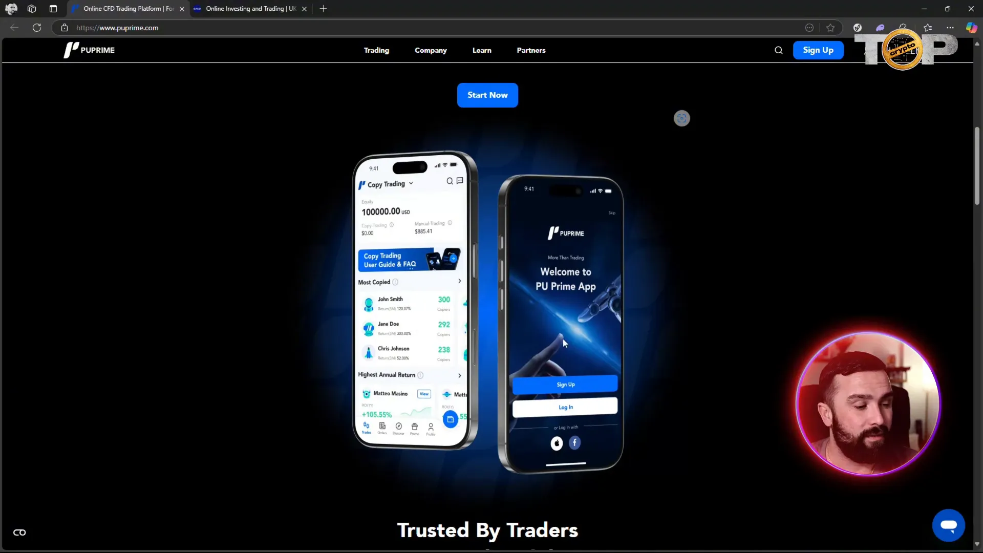 PU Prime app home screen showing Master Traders
