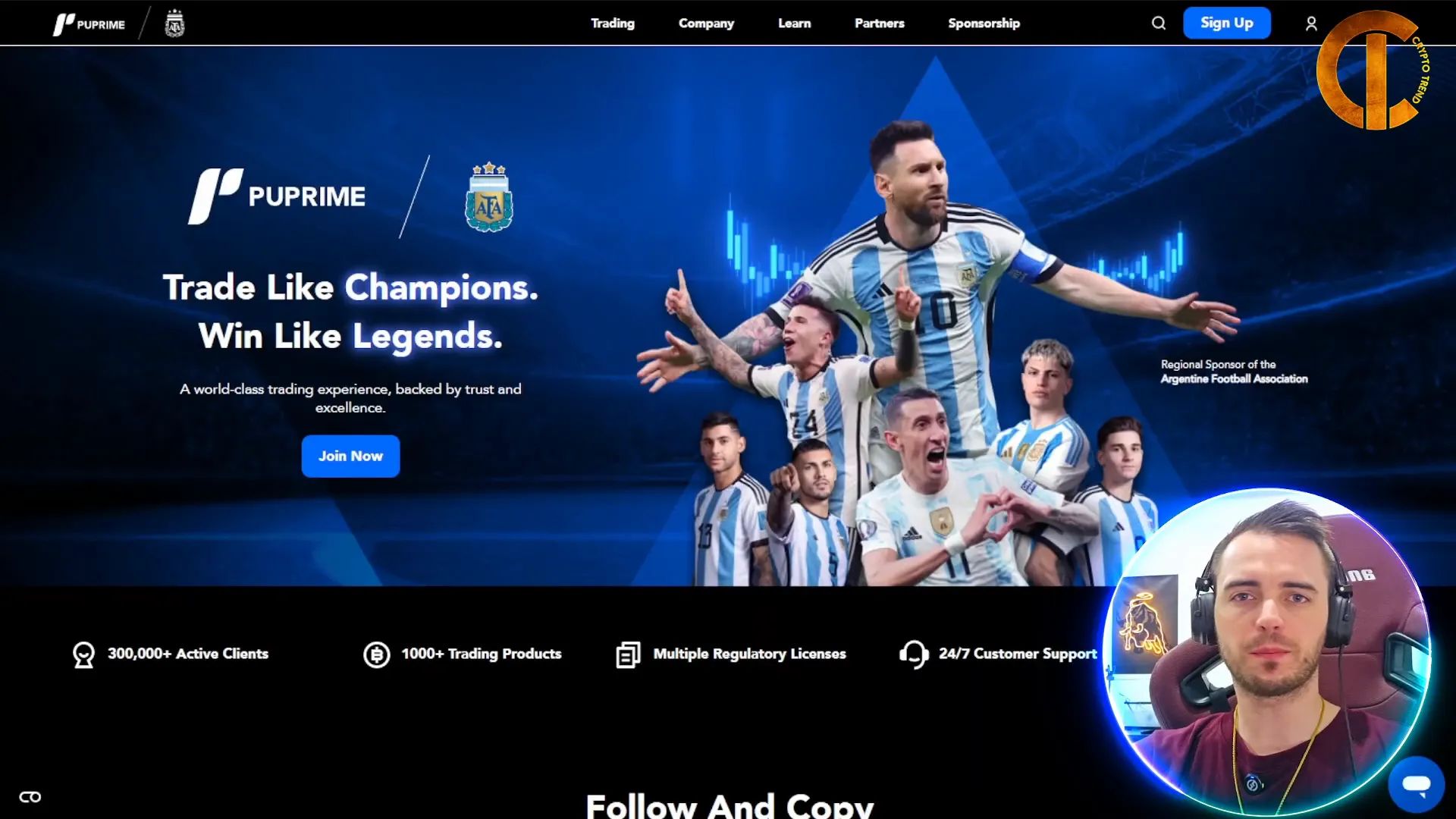 PU Prime website homepage showing trading products and features