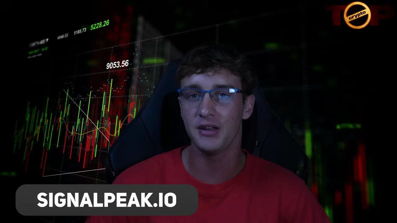 Presenter in front of a trading chart background with a large SIGNALPEAK.IO label