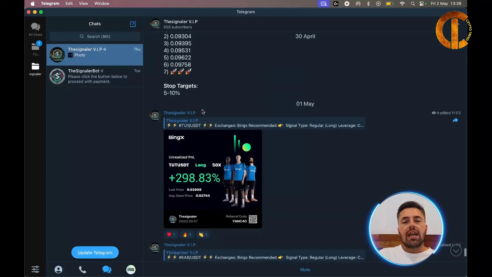 TheSignaler VIP Telegram group showing community profits and signals