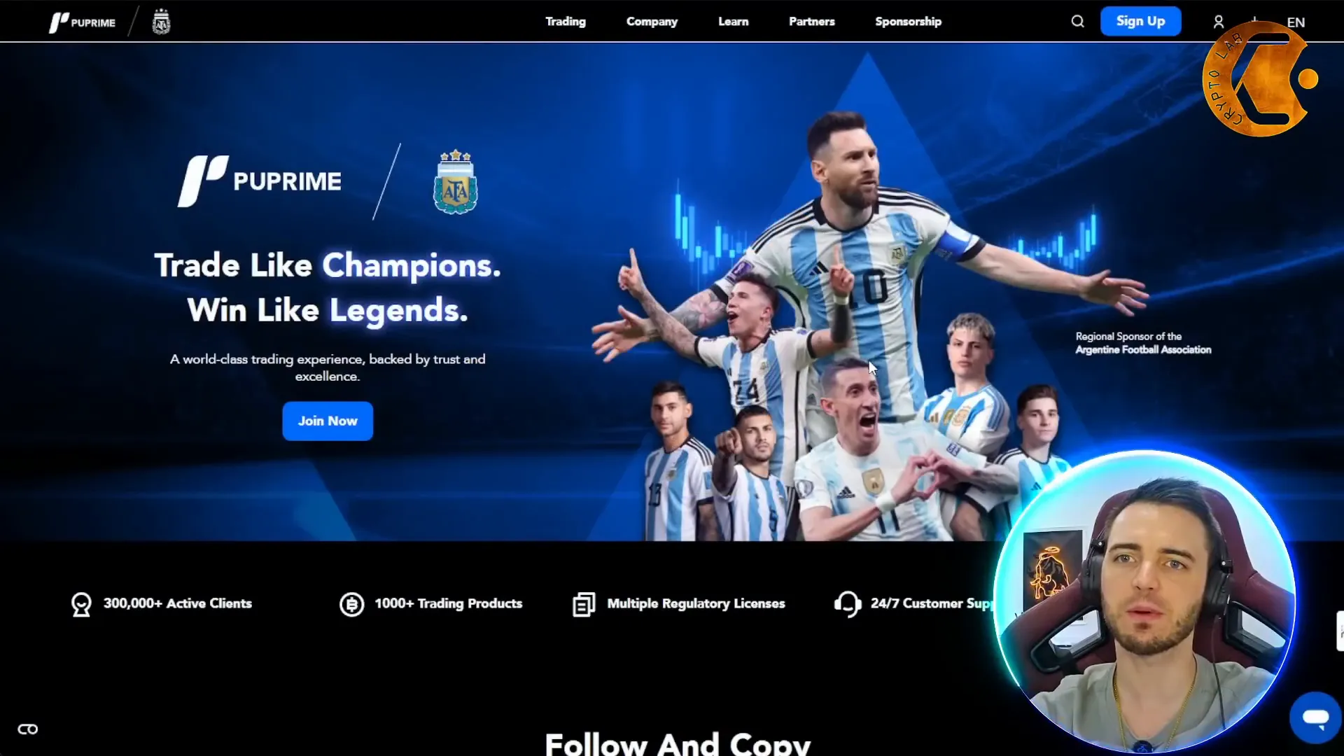 PU Prime landing page showcasing Messi sponsorship
