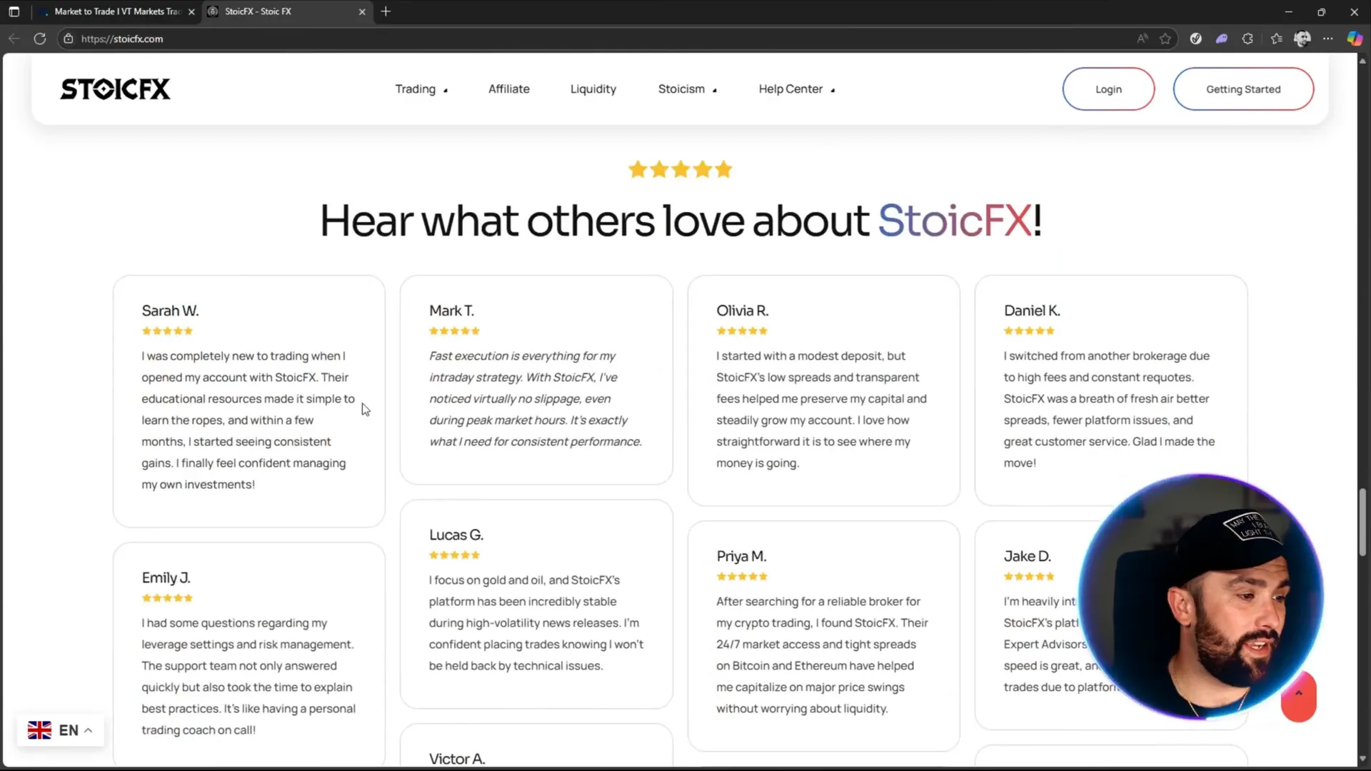 Five-star reviews and transparent features of StoicFX