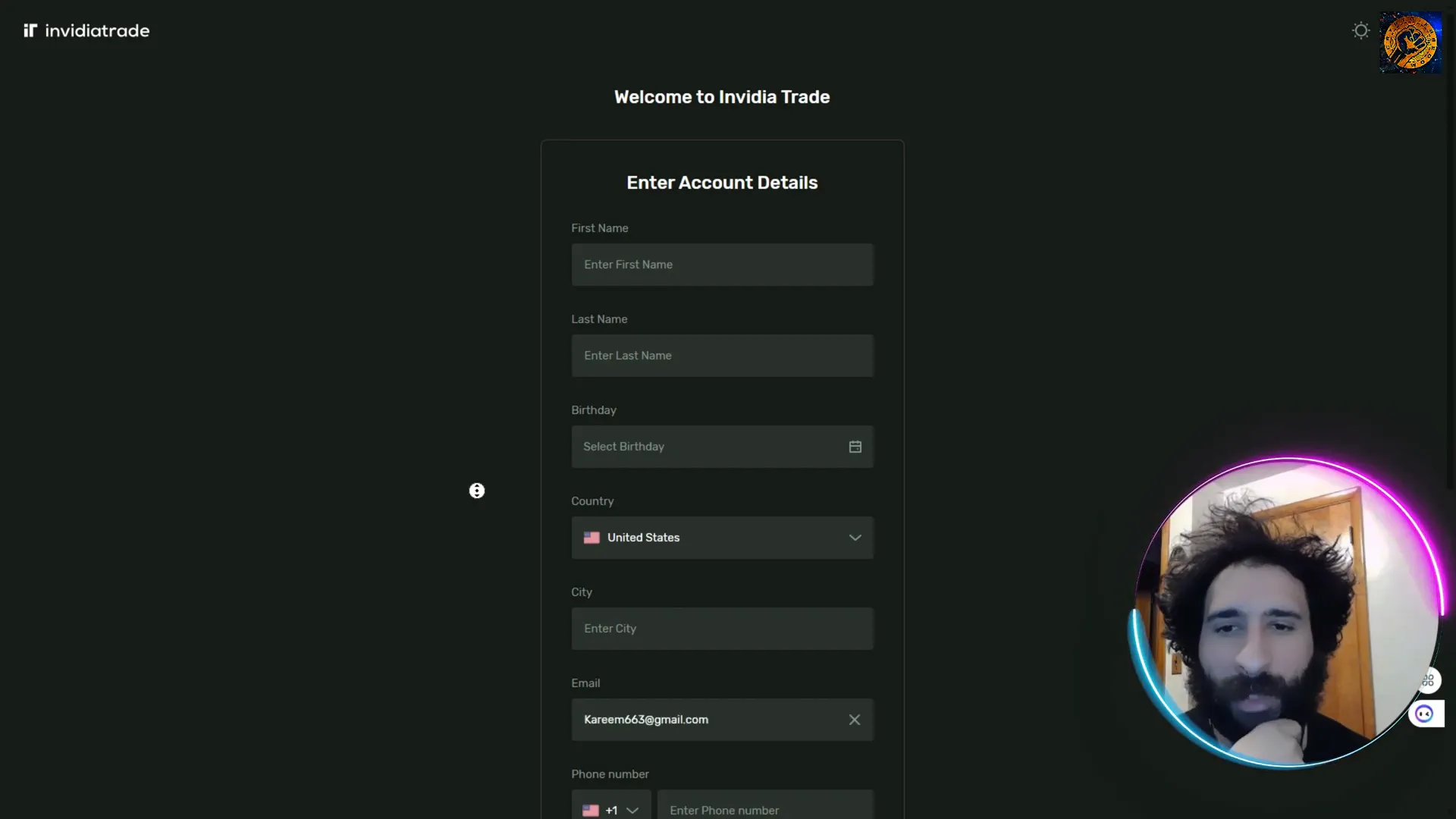 InvidiaTrade Registration Process