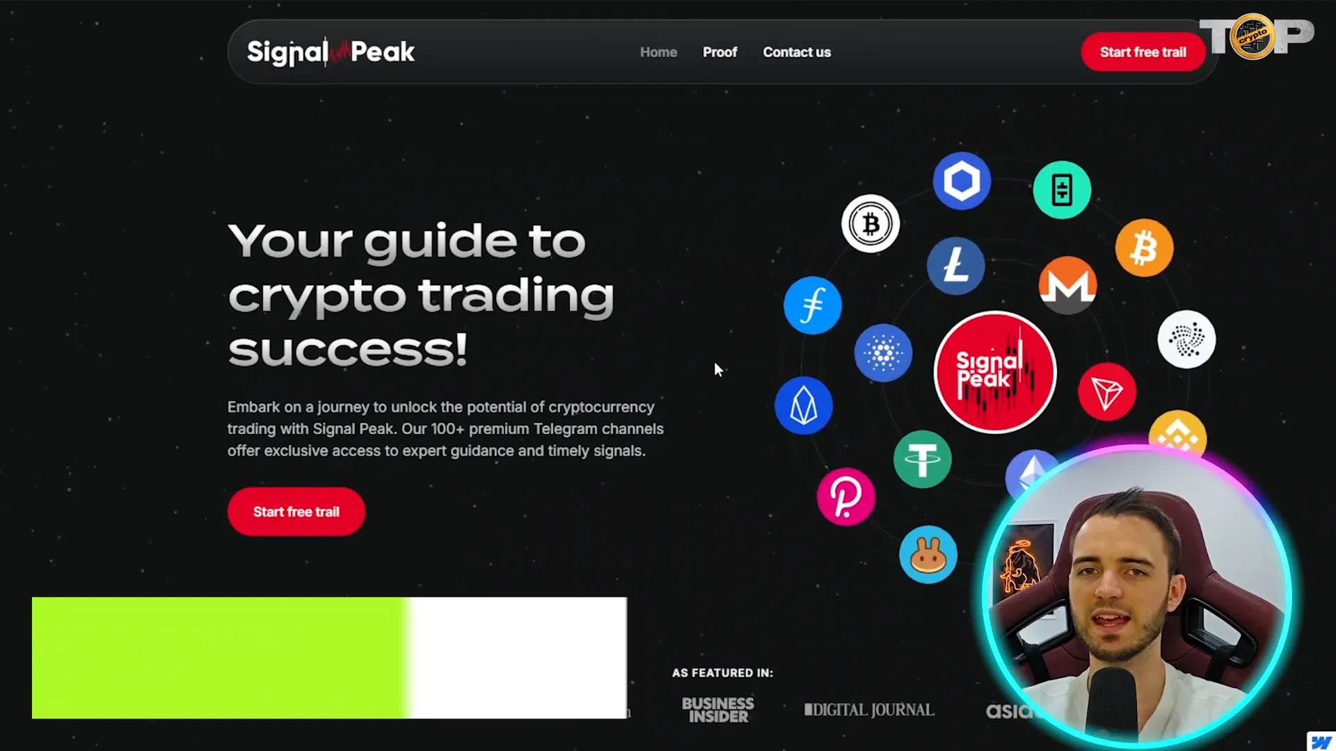 SignalPeak landing page showcasing free trial offer