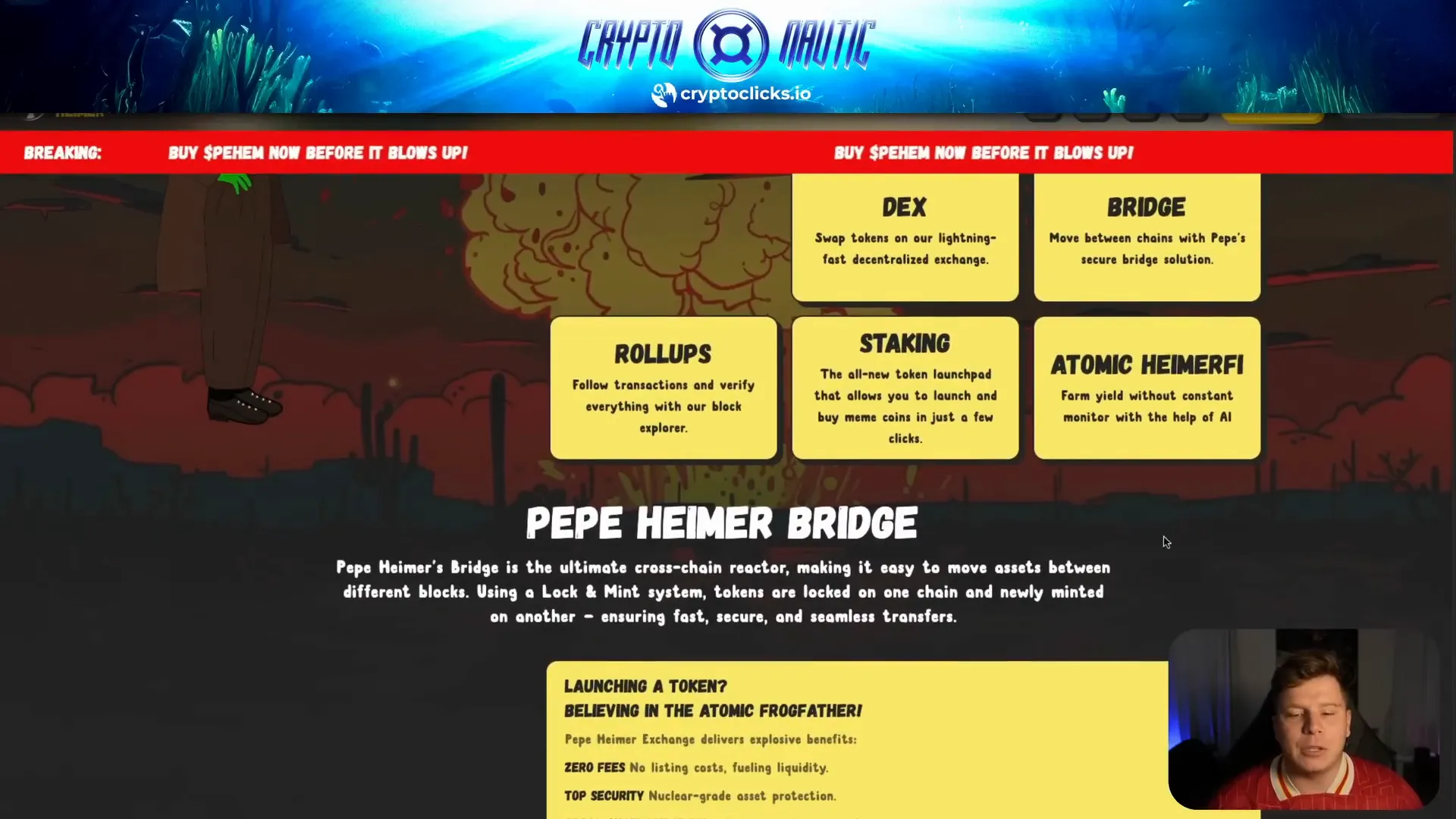 Pepe Heimer token launchpad and bridge interface