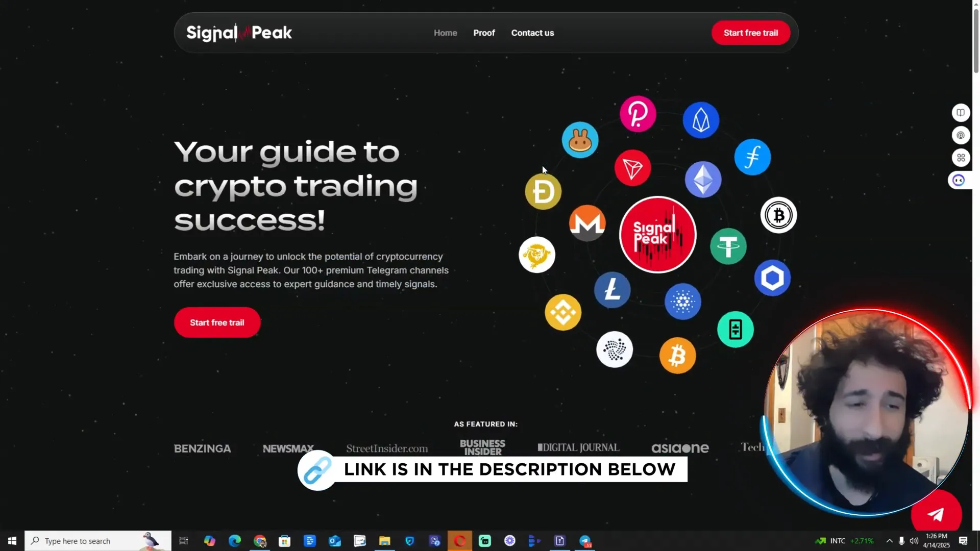 SignalPeak homepage showing various trading groups