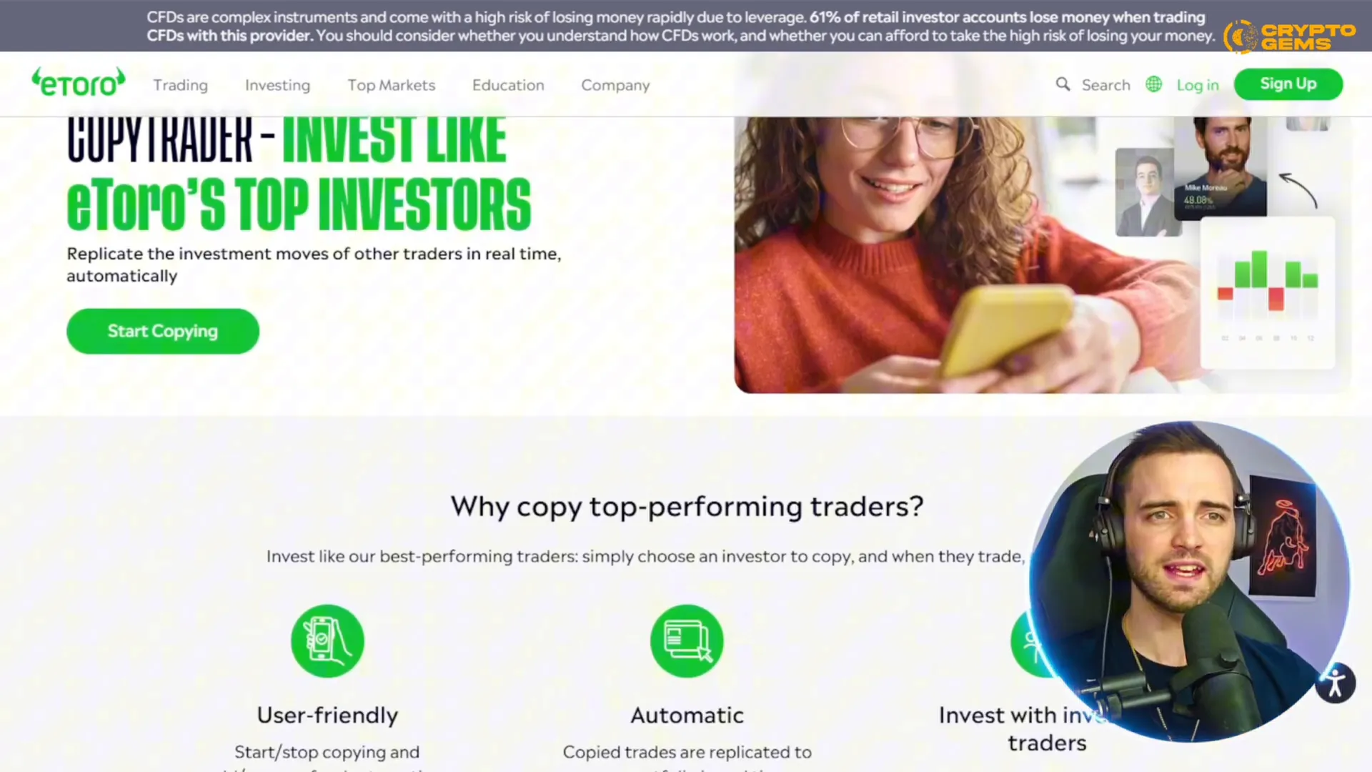 eToro social trading interface overview