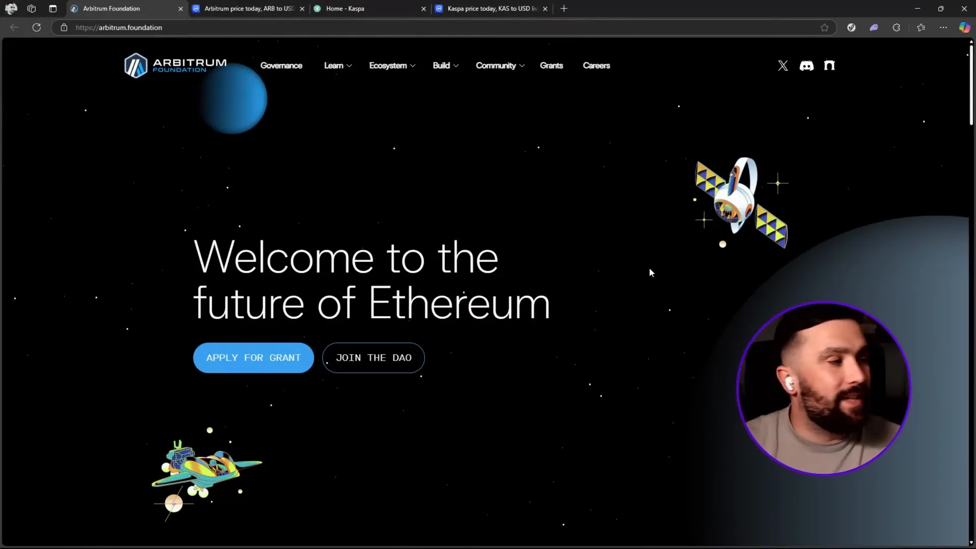 Arbitrum official website homepage showcasing project features