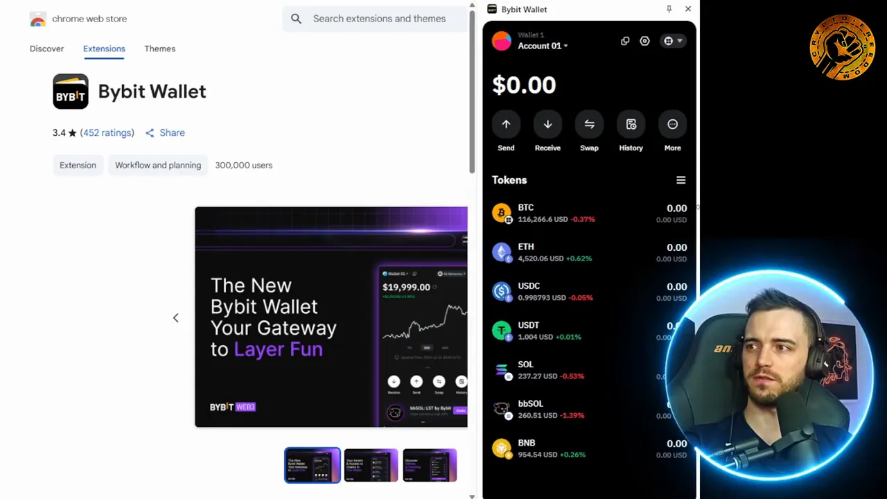 Bybit Web3 wallet Chrome extension showing multiple chain support