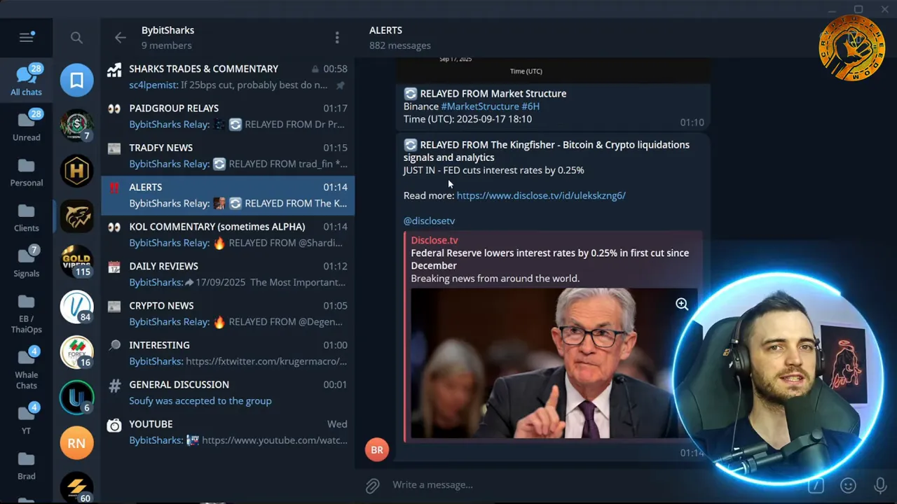 Bybit Sharks Telegram community showing trade alerts and news updates
