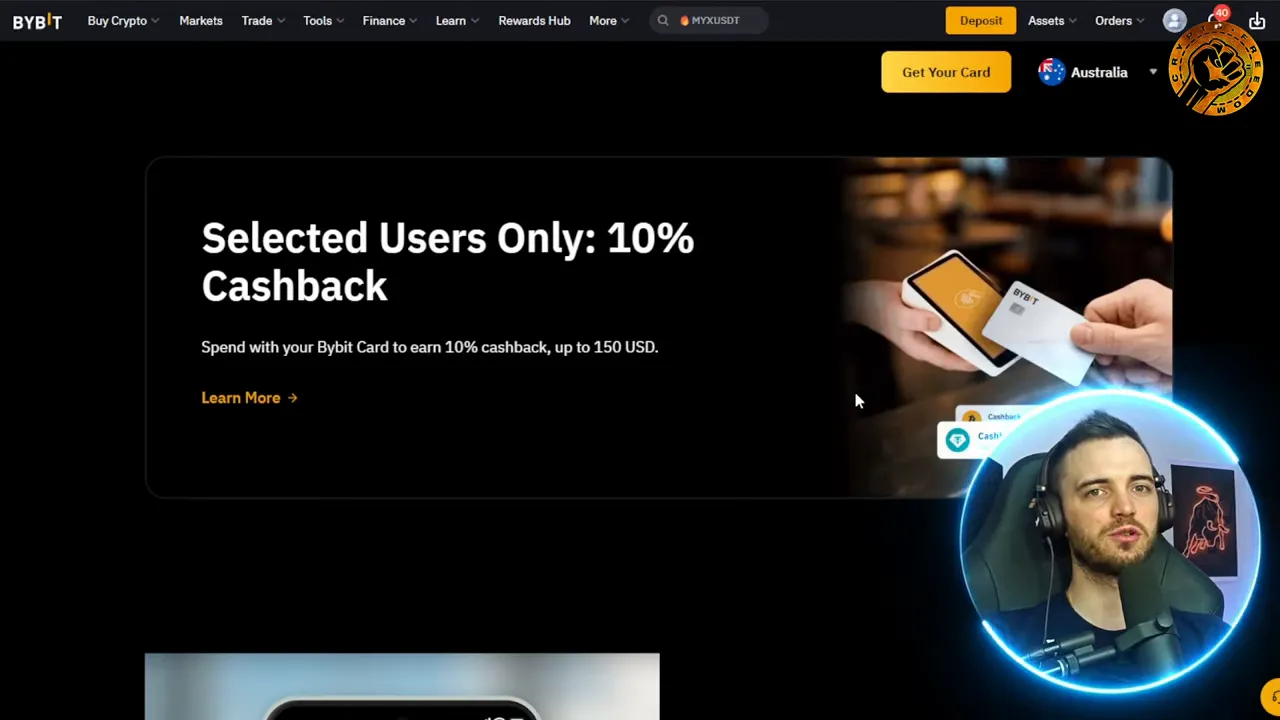 Bybit card app showing cashback and partner rebates