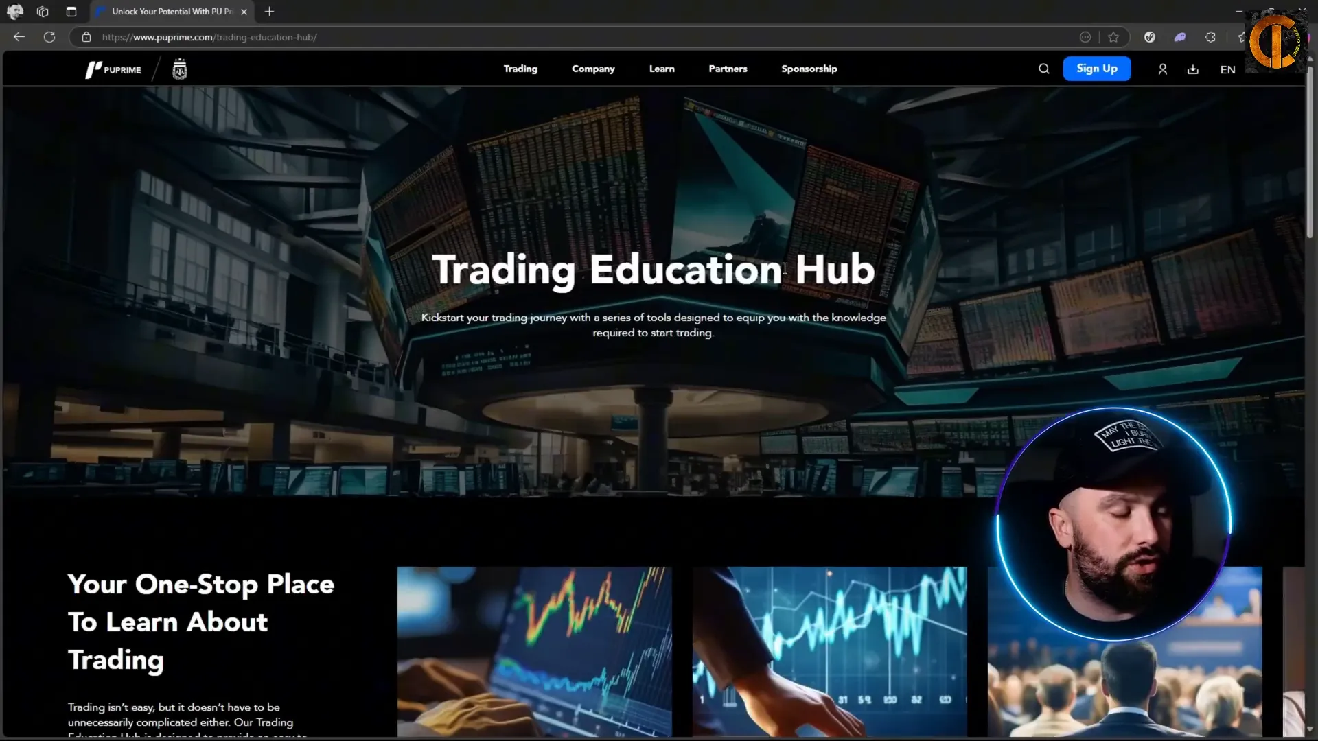 PU Prime homepage with Learn section
