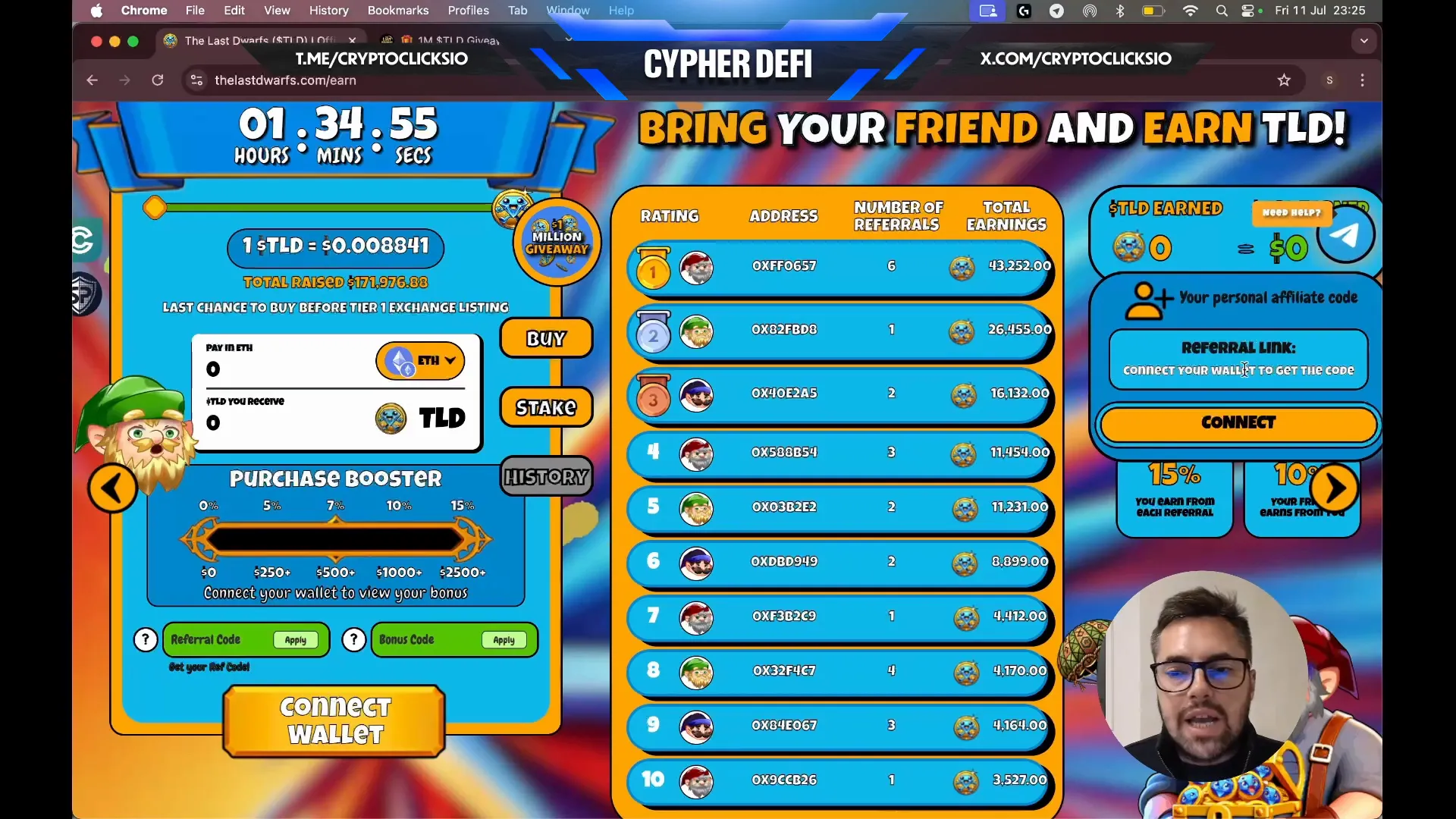 Referral leaderboard showing top referrers and earnings