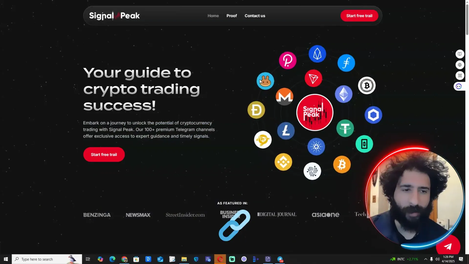 SignalPeak homepage showing various trading groups